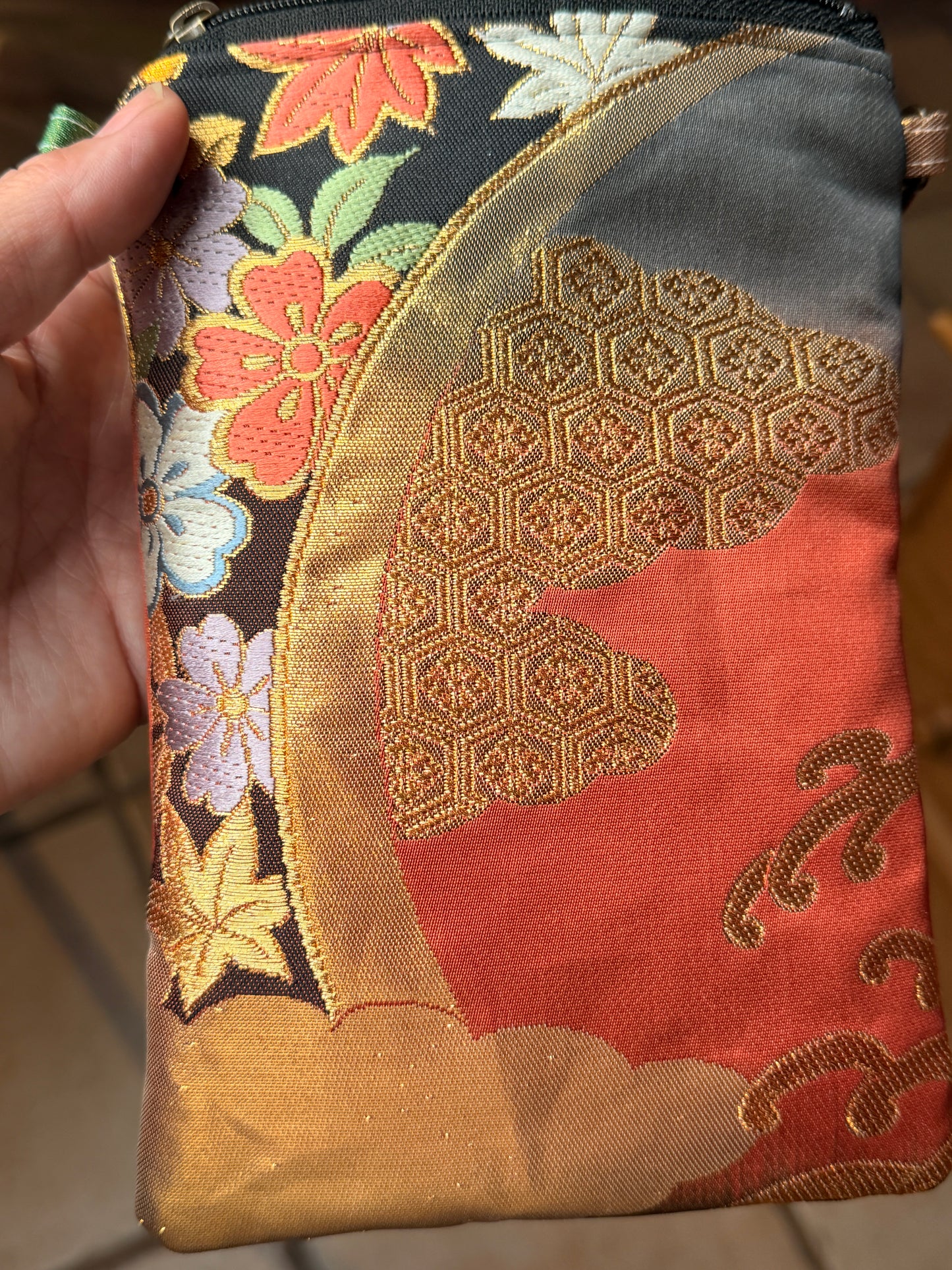 Étui portable pochette en soie Obi japonais