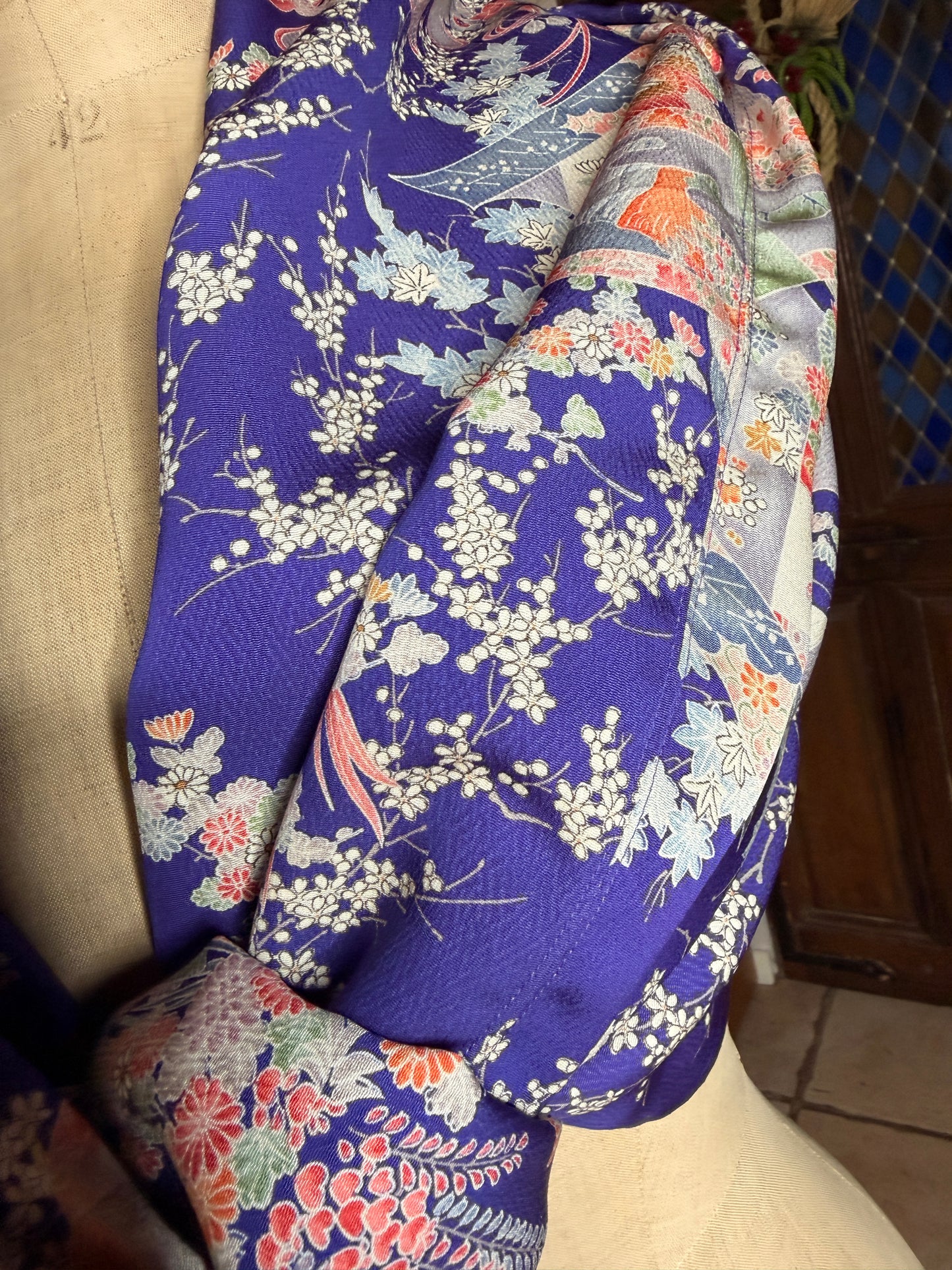 Top court tunique blouse manches longues kimono japonais en soie