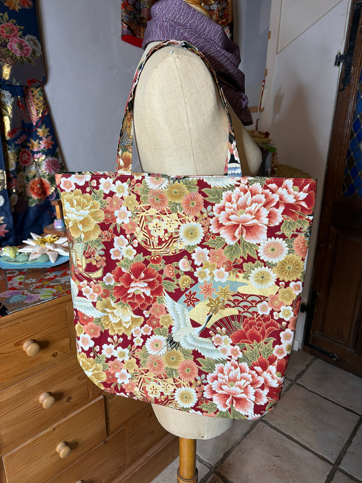 Tote bag reversible tissu en coton japonais