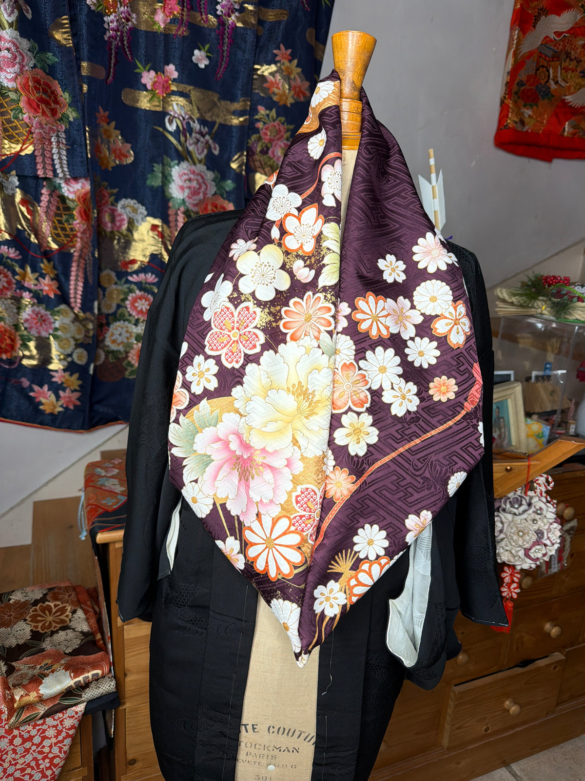 Tour de cou snood kimono japonais Furisode en soie Neuf