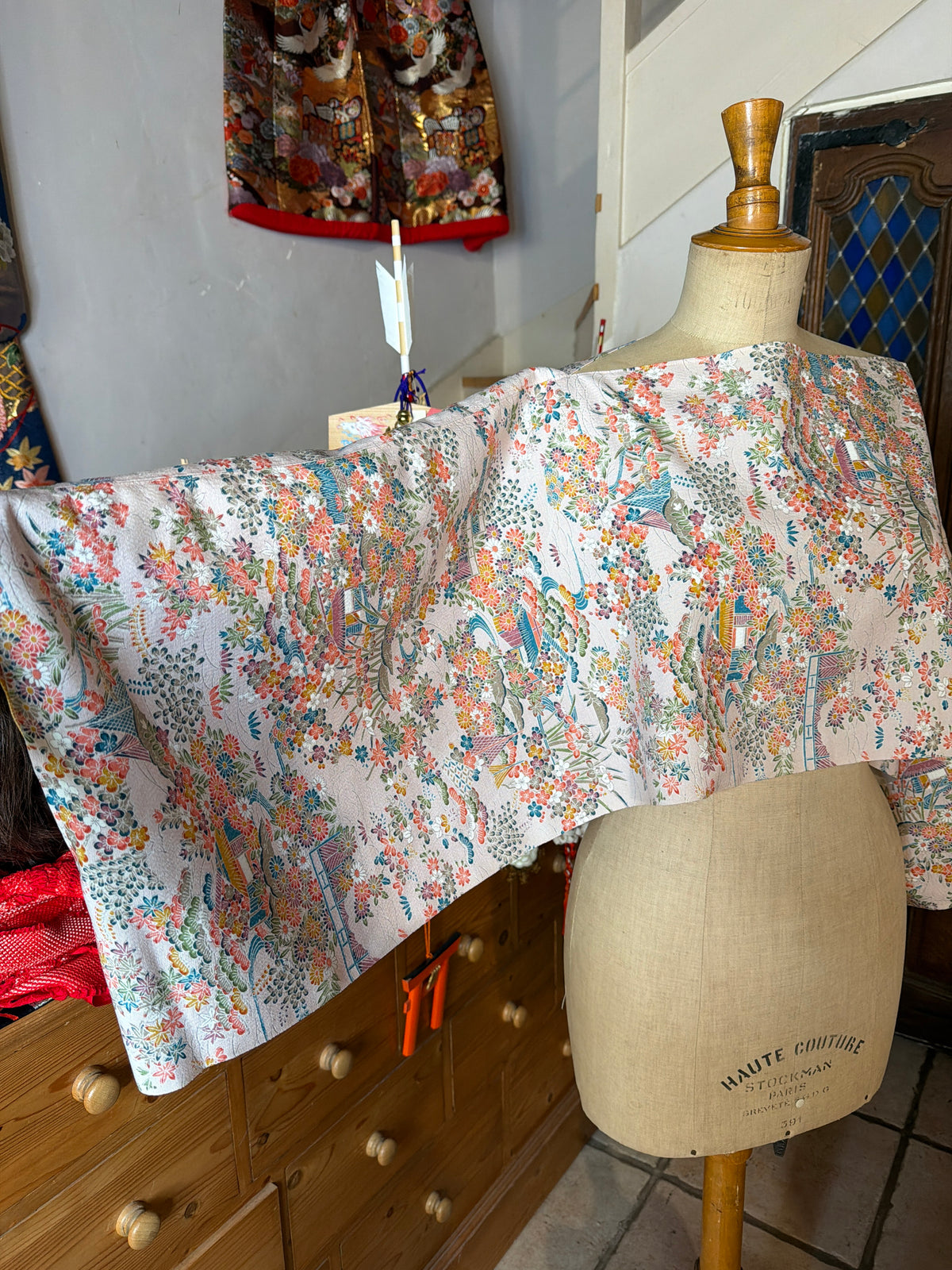 Top tunique 3 en1 tissu kimono japonais en soie Tsumugi
