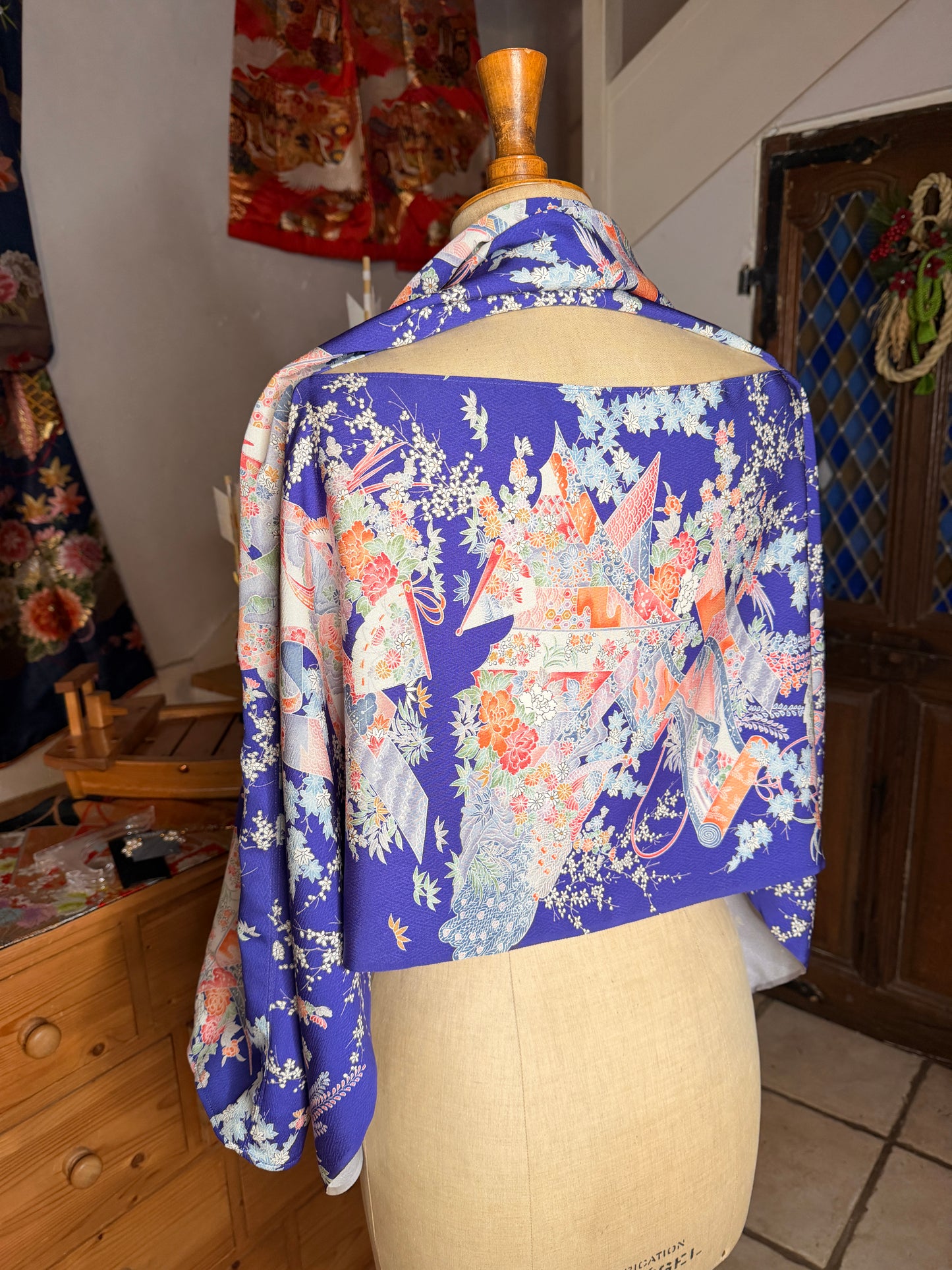 Top court tunique blouse manches longues kimono japonais en soie