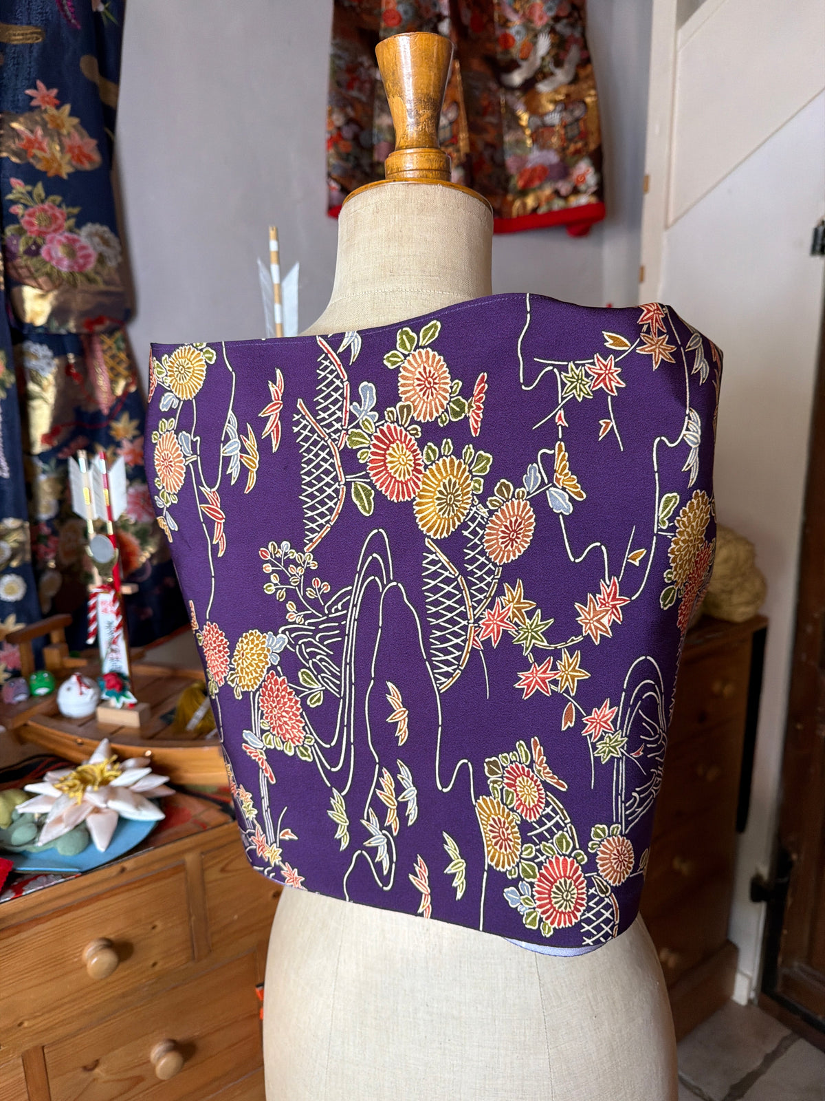Top tunique 3 en 1 kimono japonais en soie tango Chirimen