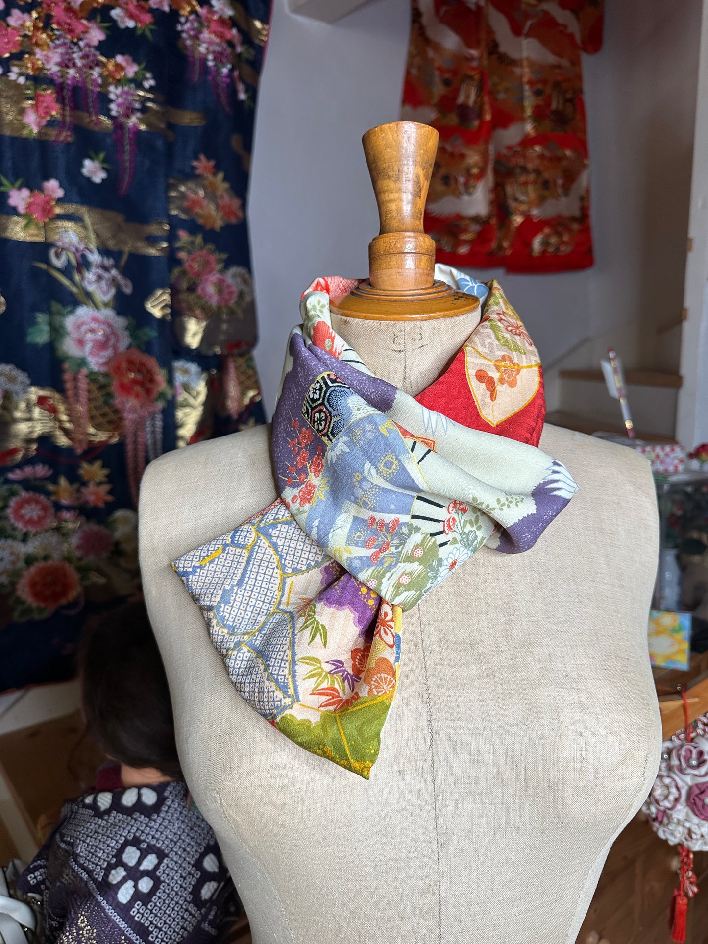 Snood tour de cou foulard kimono japonais antique en soie