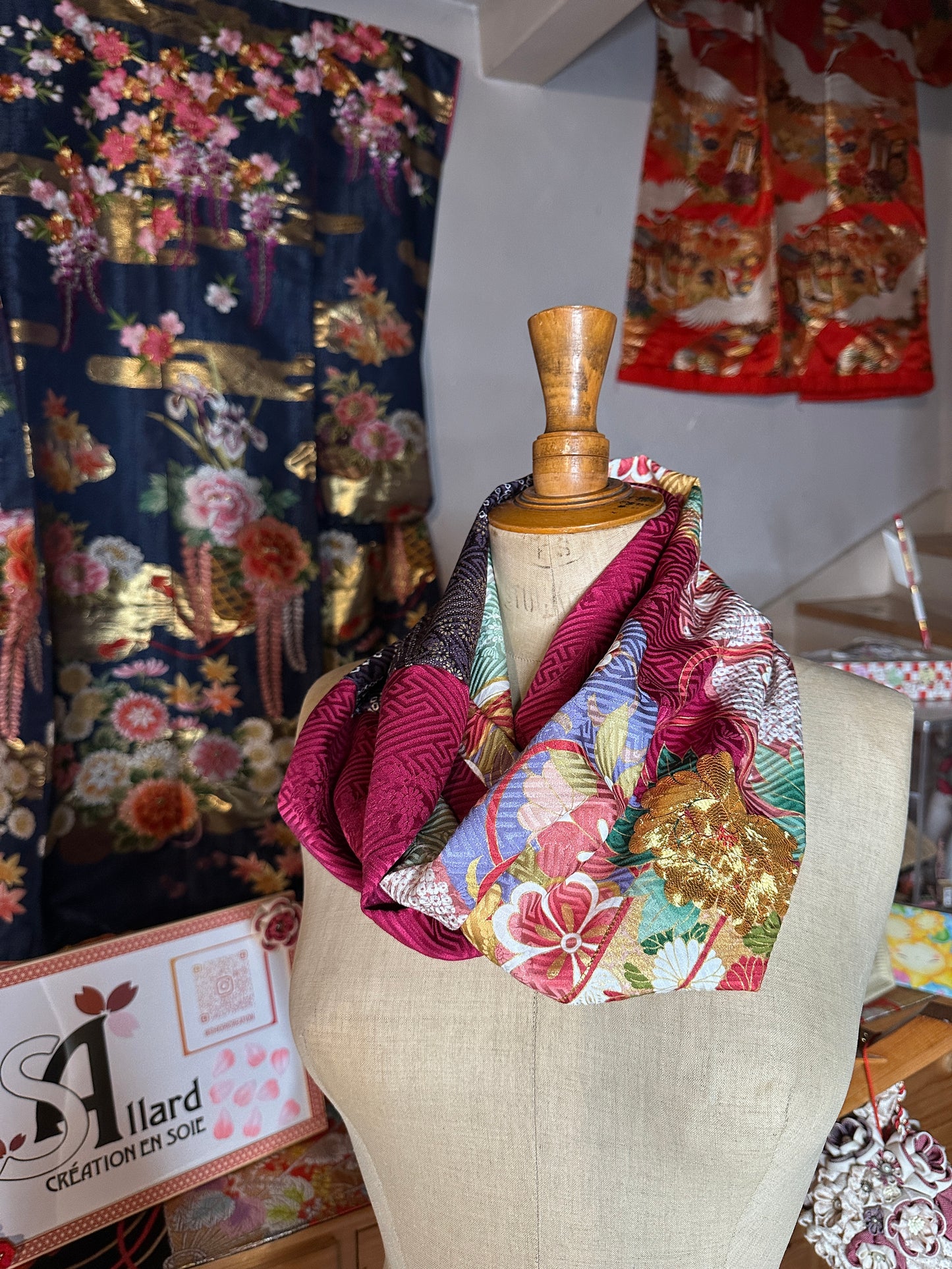 Snood tour de cou kimono japonais Furisode en soie Neuf