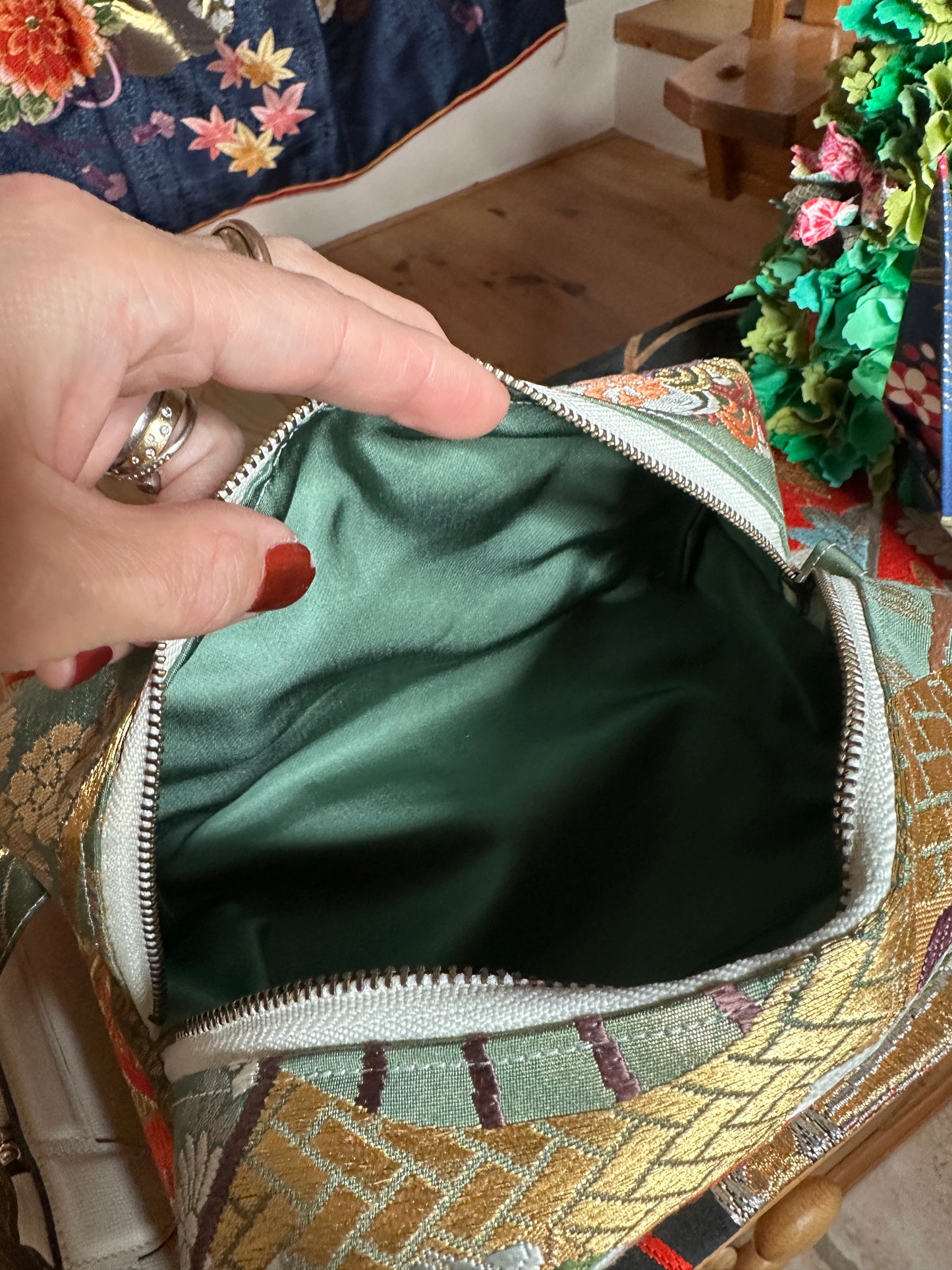 Trousse de toilette pochette Obi kimono japonais en soie Neuf