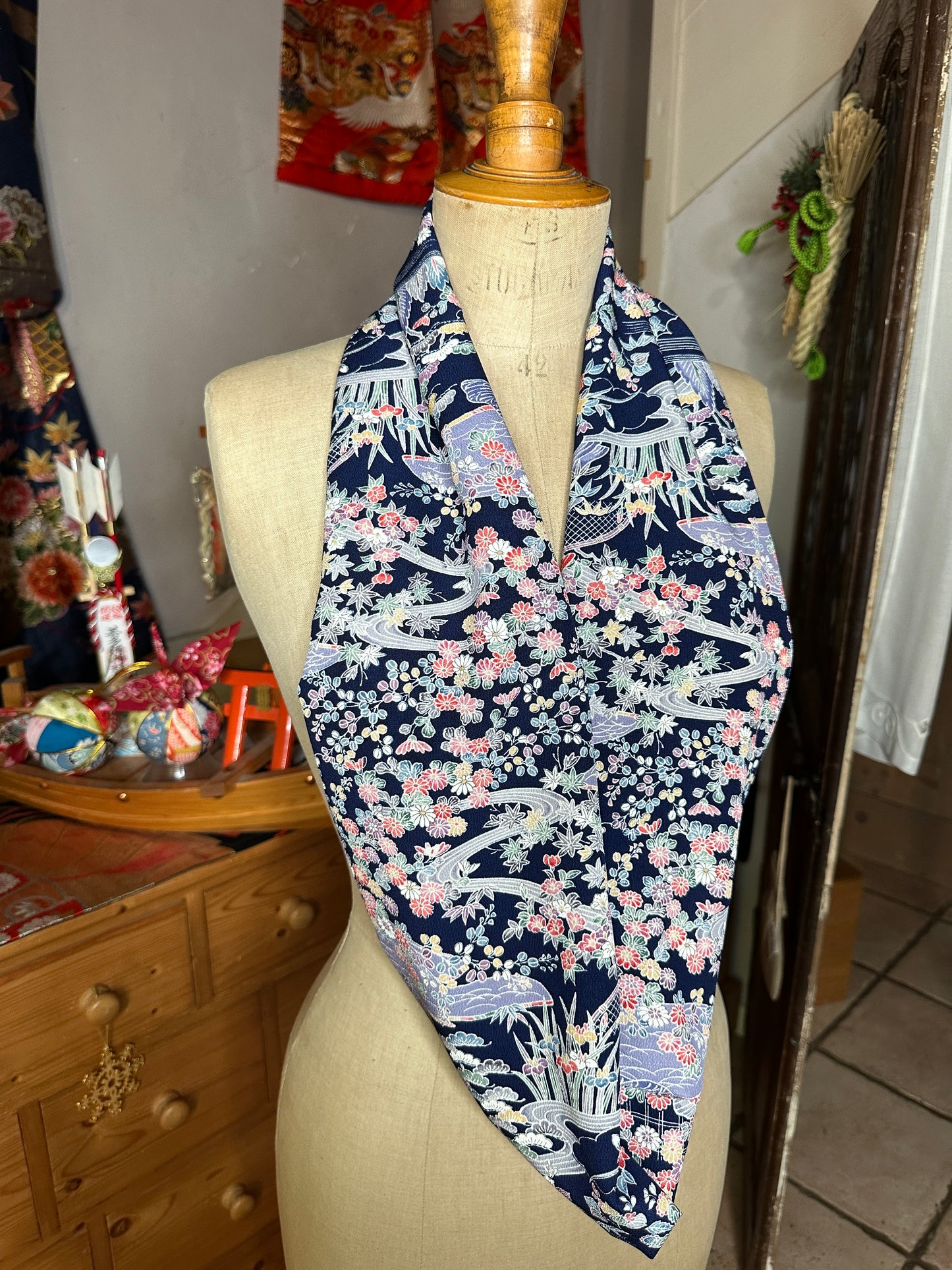 Tour de cou snood kimono japonais en soie Chirimen Neuf