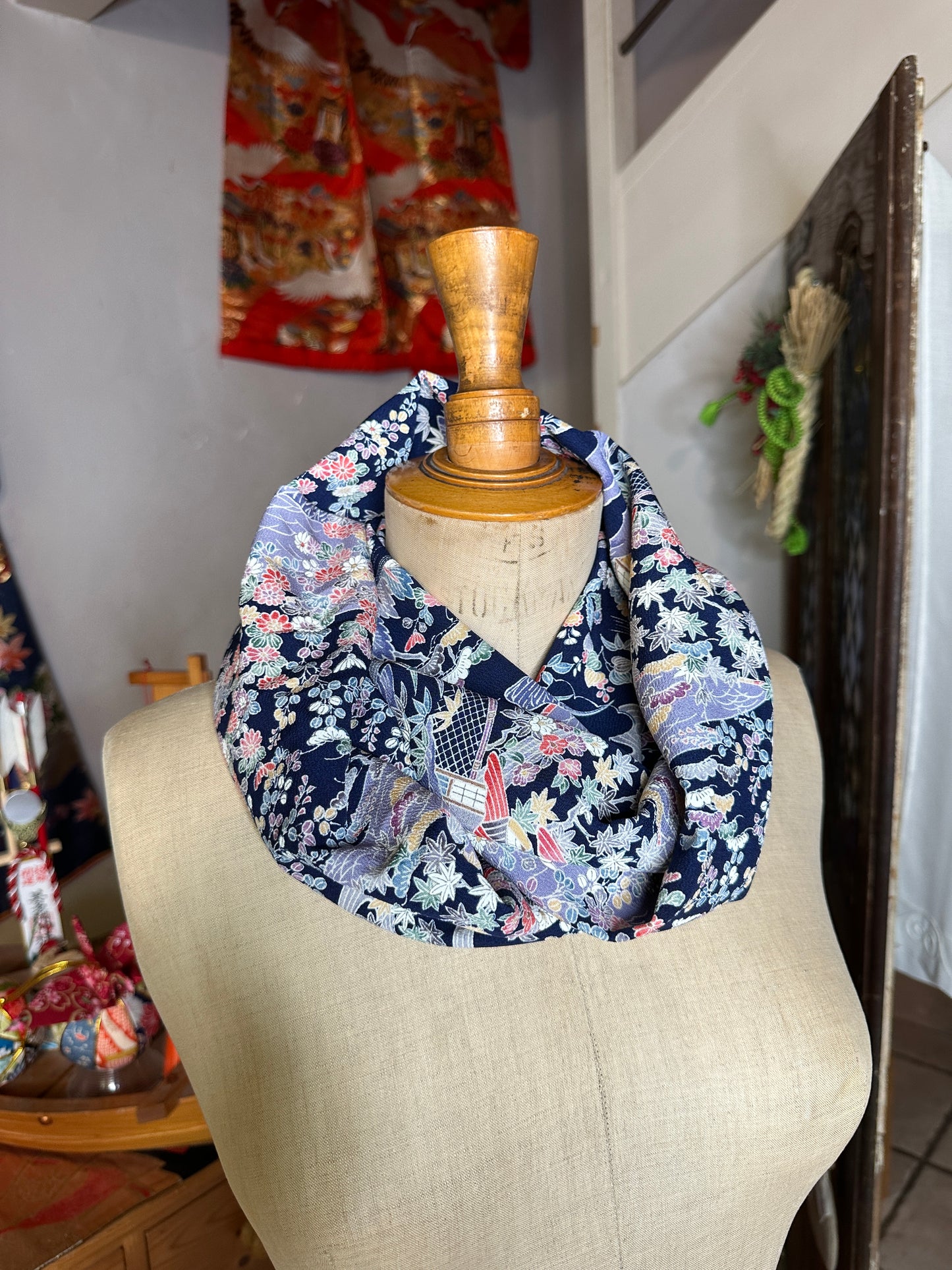 Tour de cou snood kimono japonais en soie Chirimen Neuf