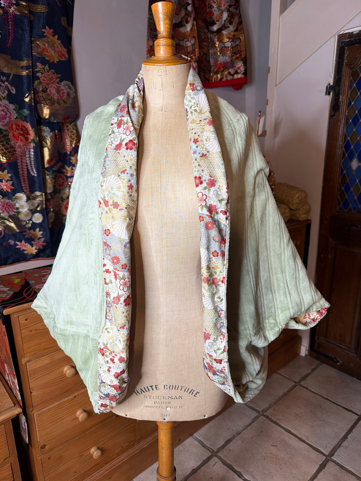 Momonga veste réversible tissu japonais en coton et micro polaire