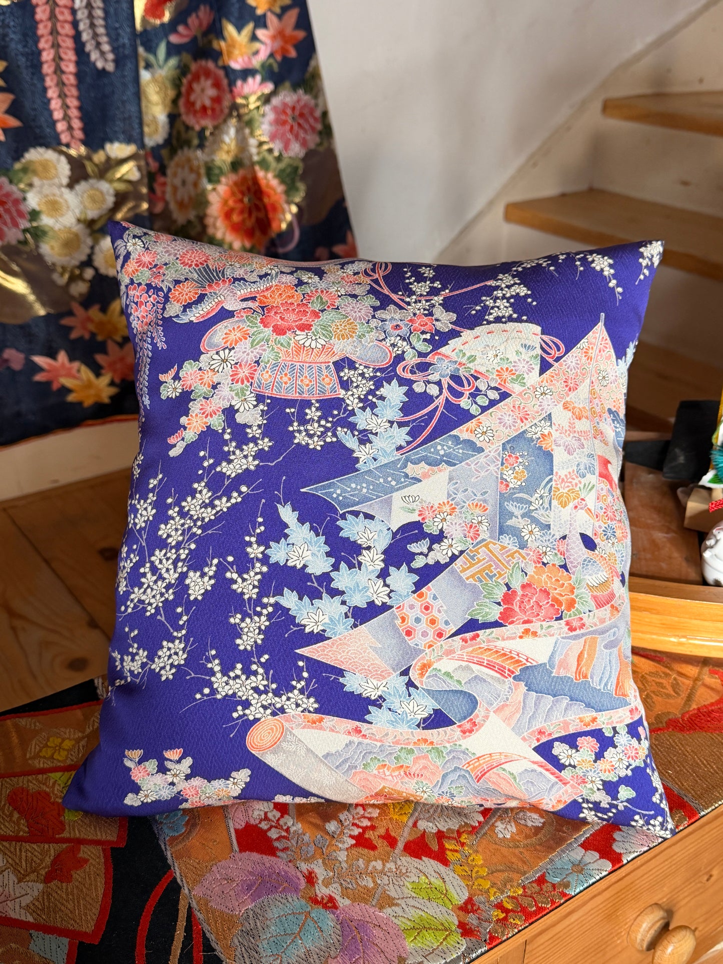 Coussin tissu en soie kimono japonais 35cmx35cm