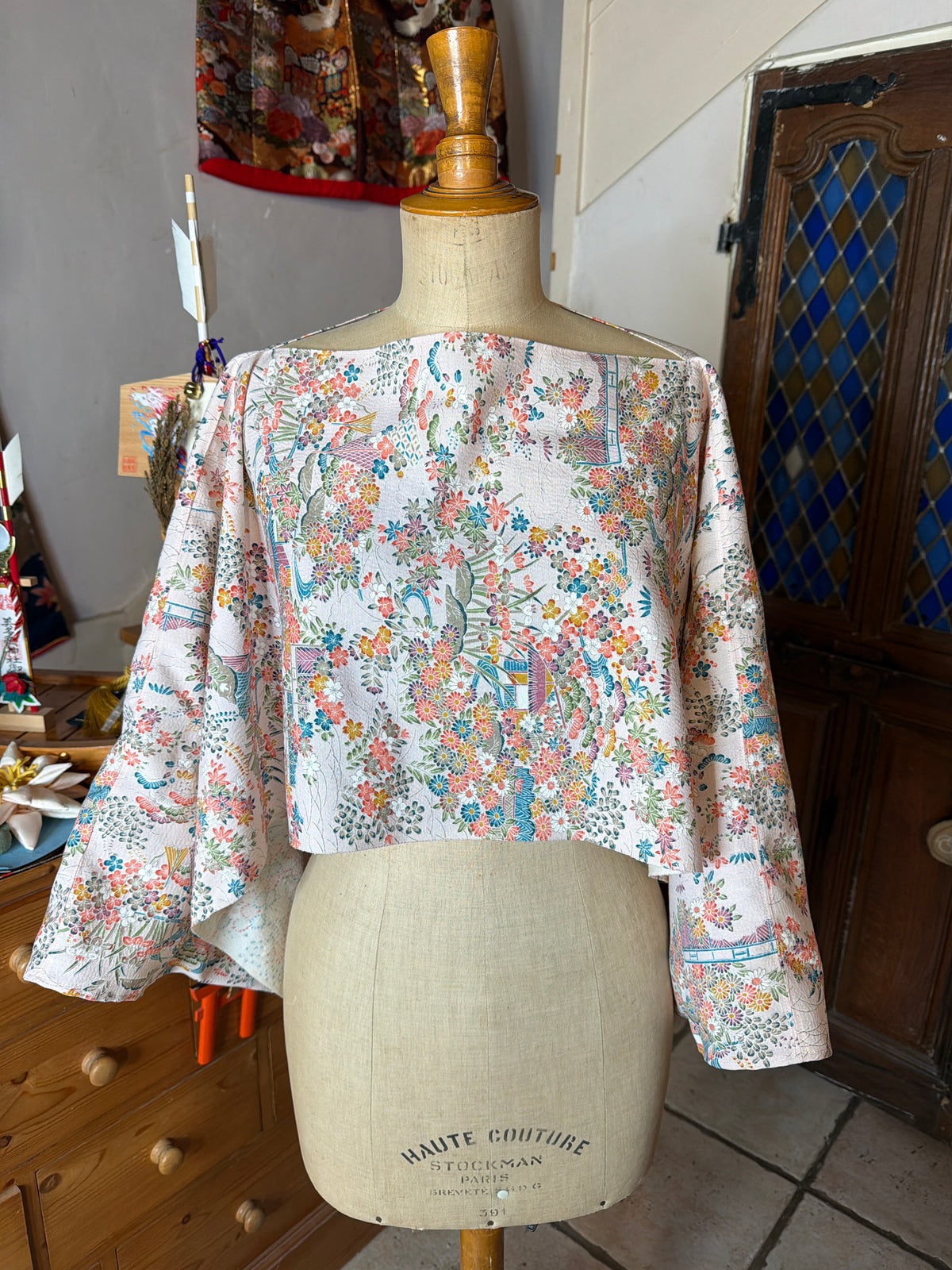 Top tunique 3 en1 tissu kimono japonais en soie Tsumugi