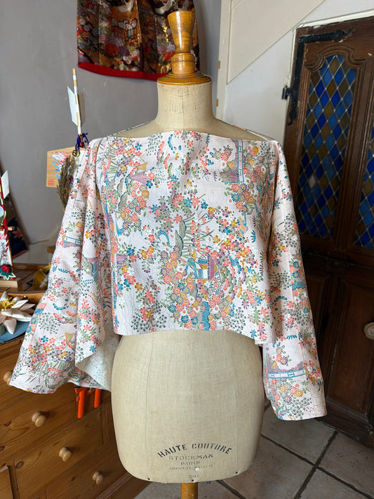 Top tunique 3 en1 tissu kimono japonais en soie Tsumugi