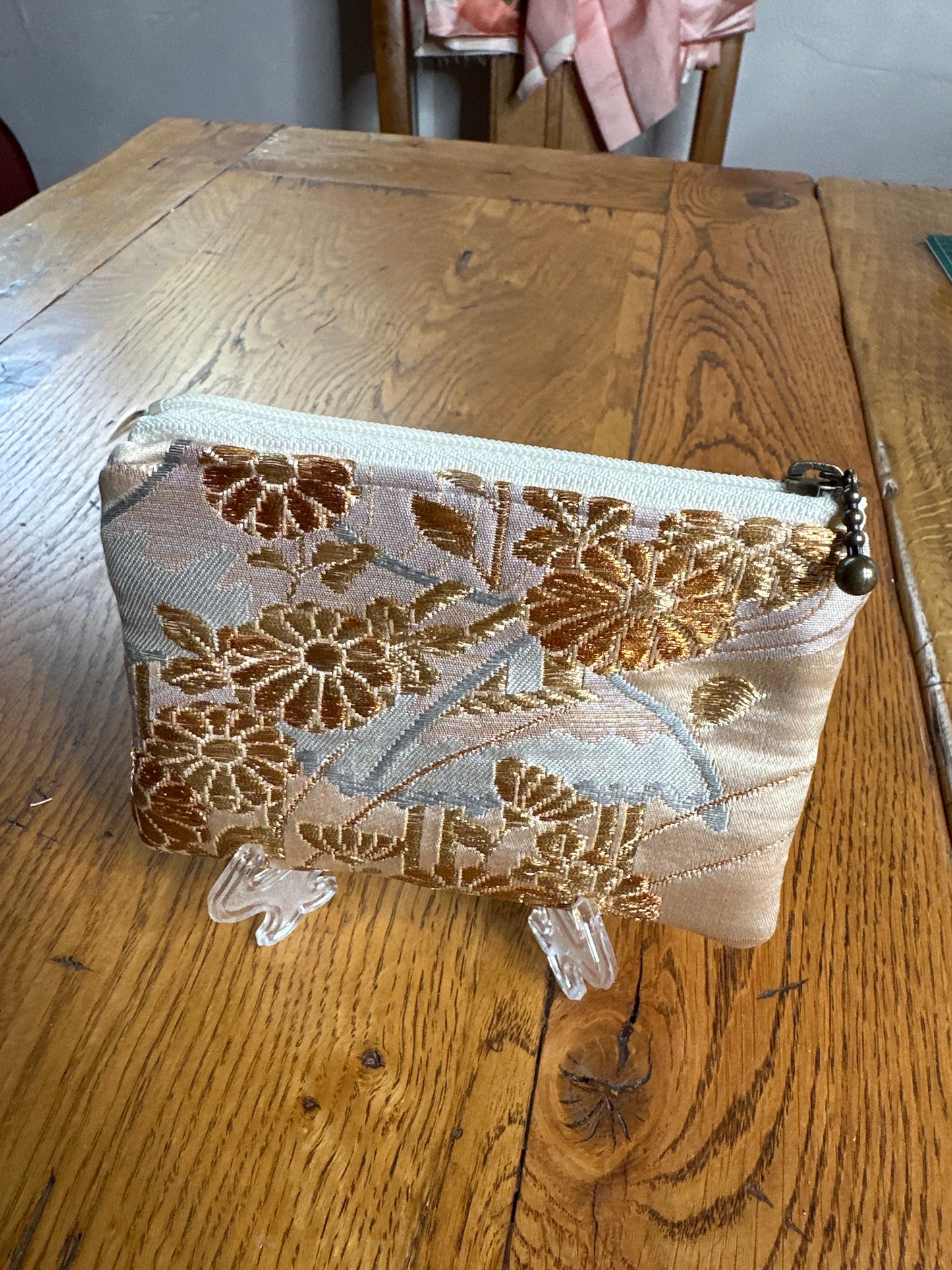 Mini pochette porte carte monnaie Obi japonais en soie