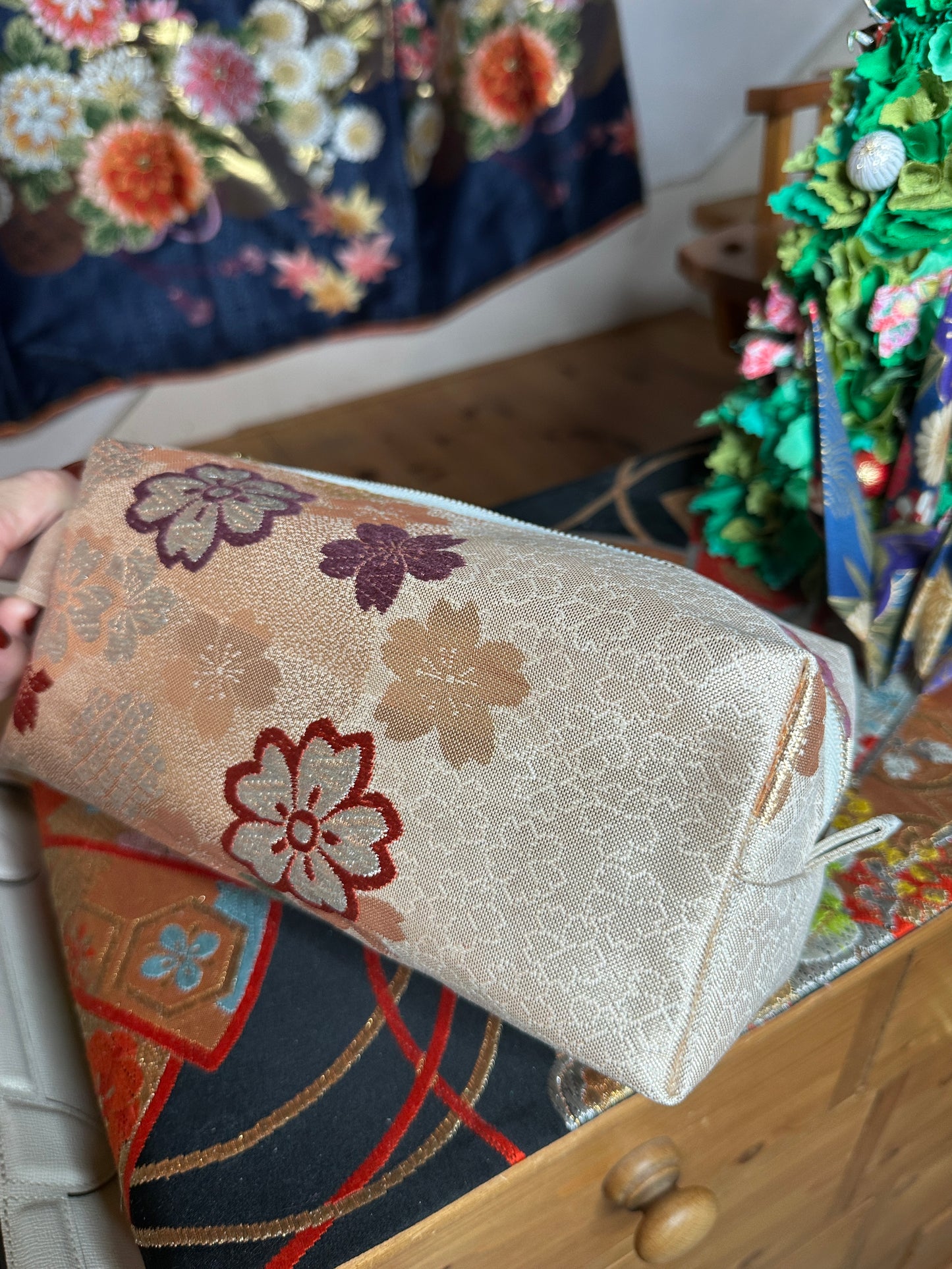 Trousse de toilette pochette en Obi japonais en soie