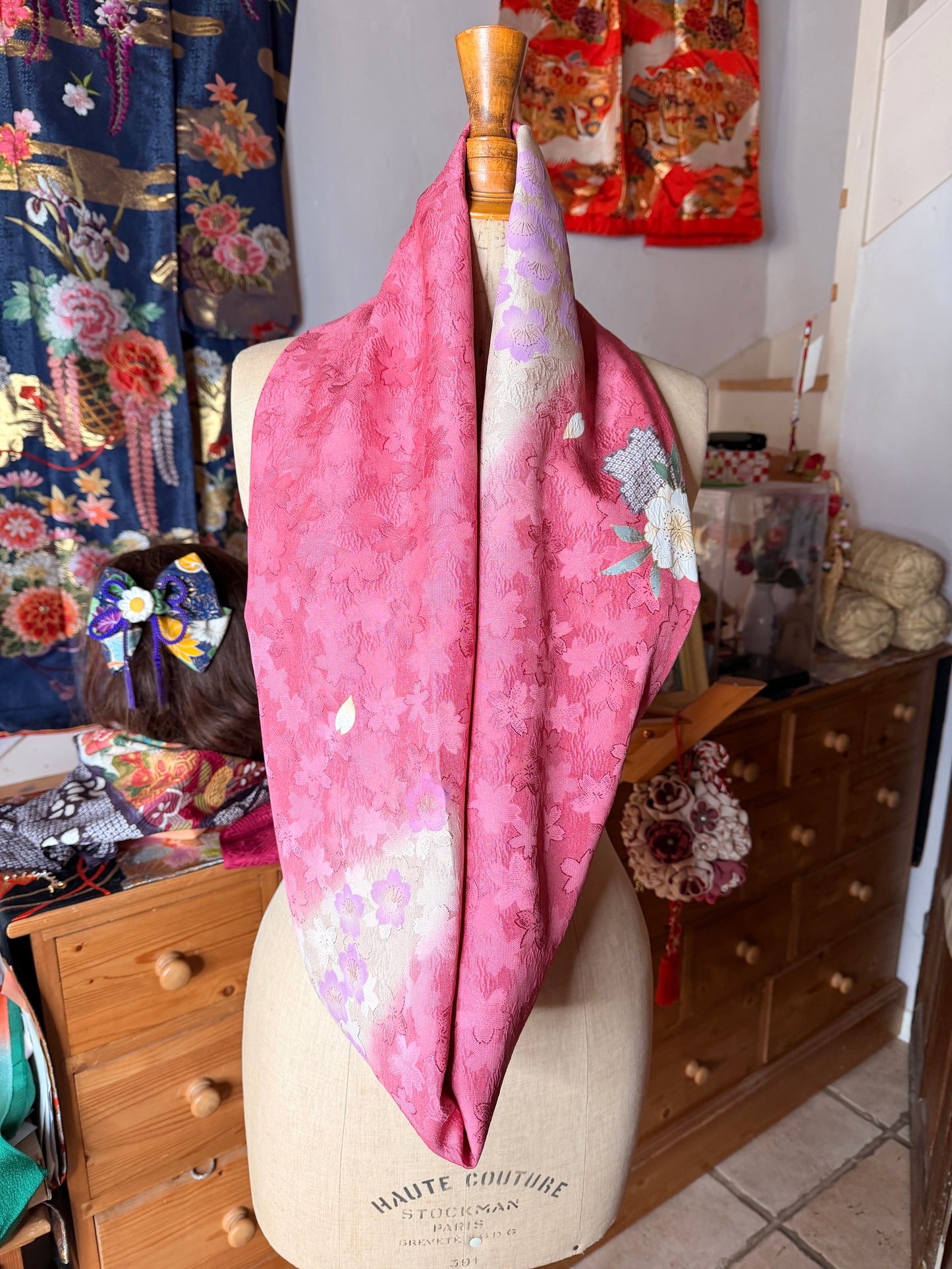 Tour de cou foulard kimono japonais Furisode en soie Neuf