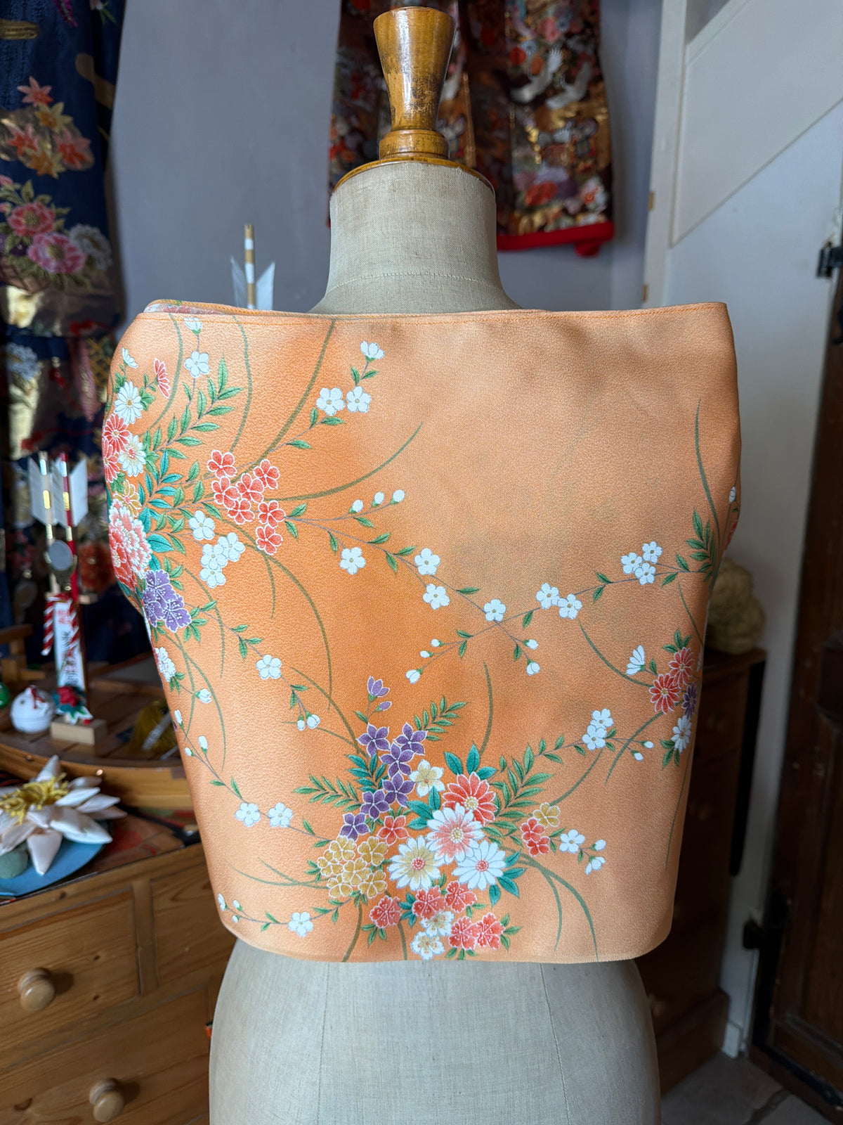 Top tunique courte manches longues kimono japonais en soie Neuf