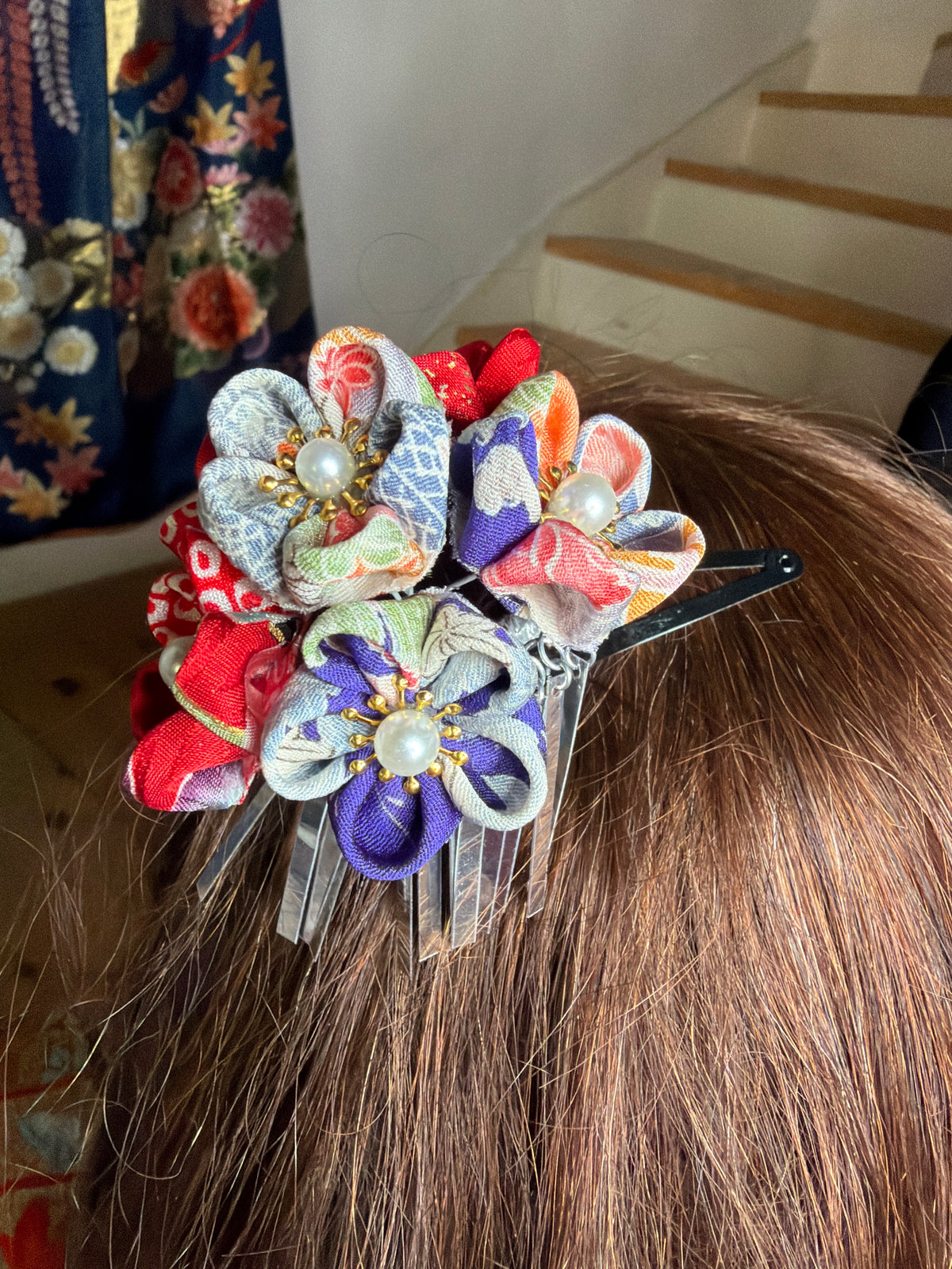 Kanzashi Barette kimono japonais en soie Tsumamisaiku taille grand