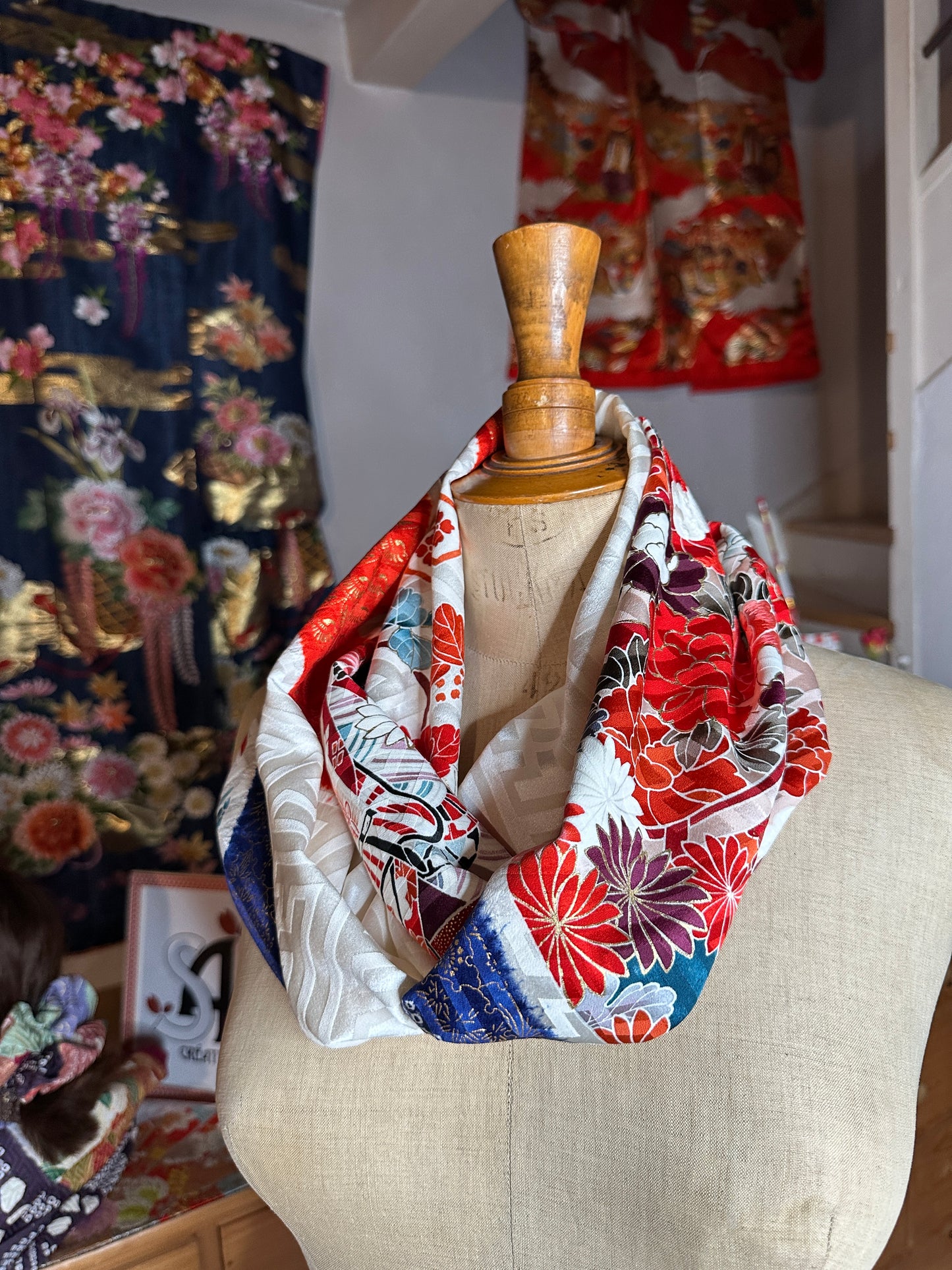 Snood tour de cou kimono japonais en soie