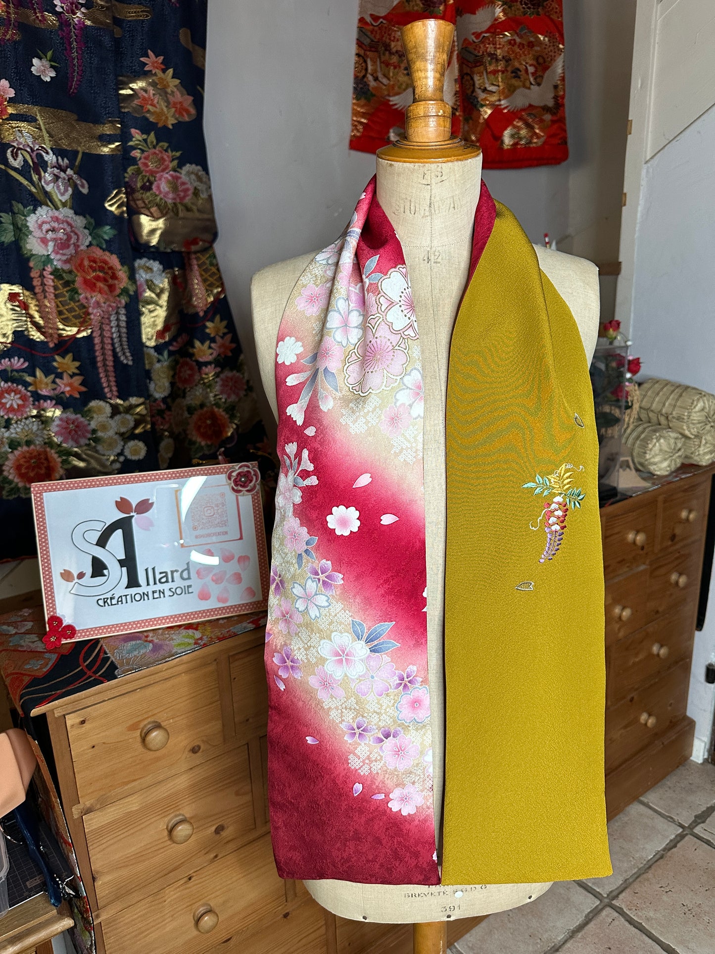 Foulard réversible kimono japonais en soie Neuf