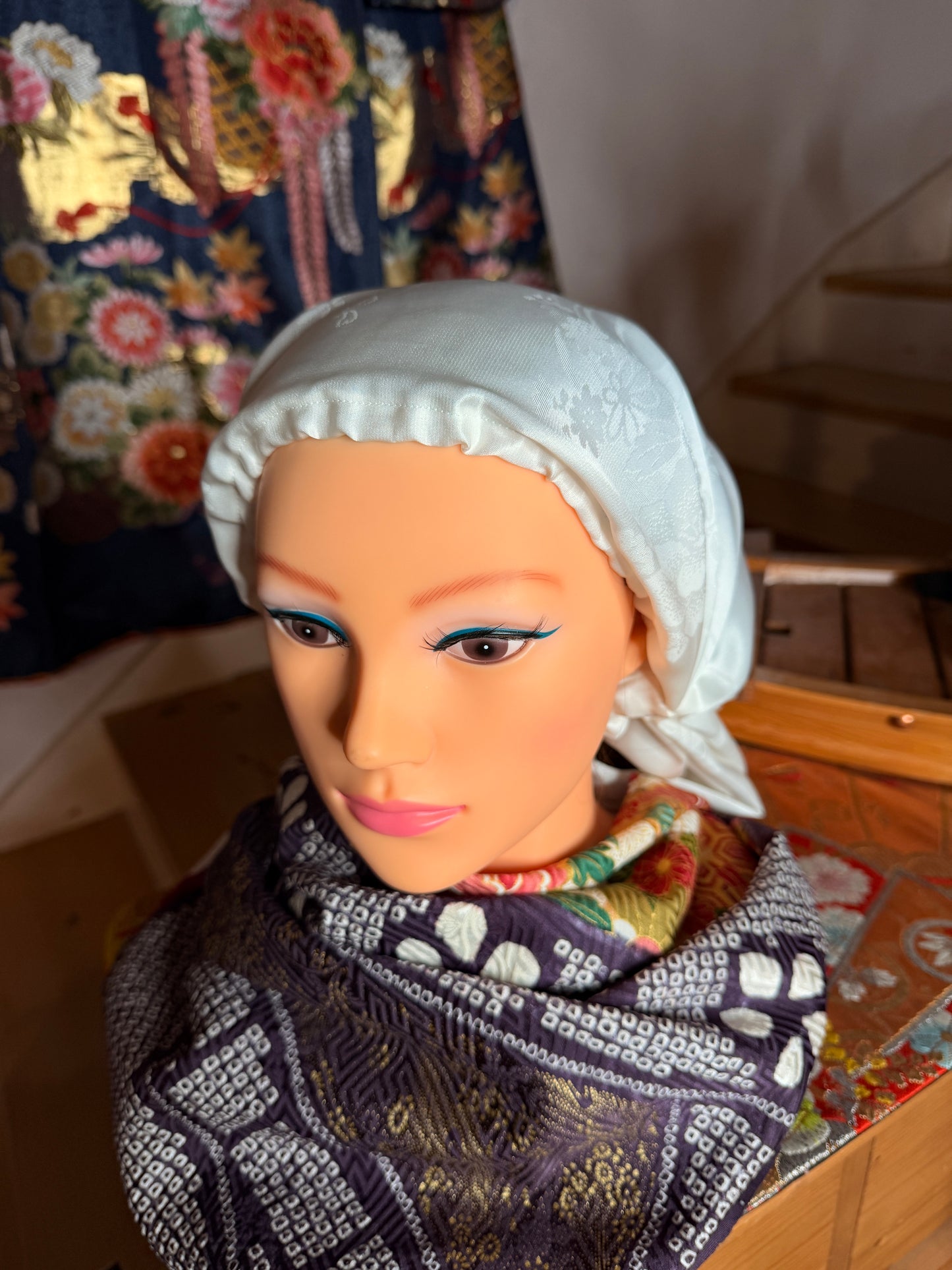 Bonnet de Nuit en soie kimono japonais