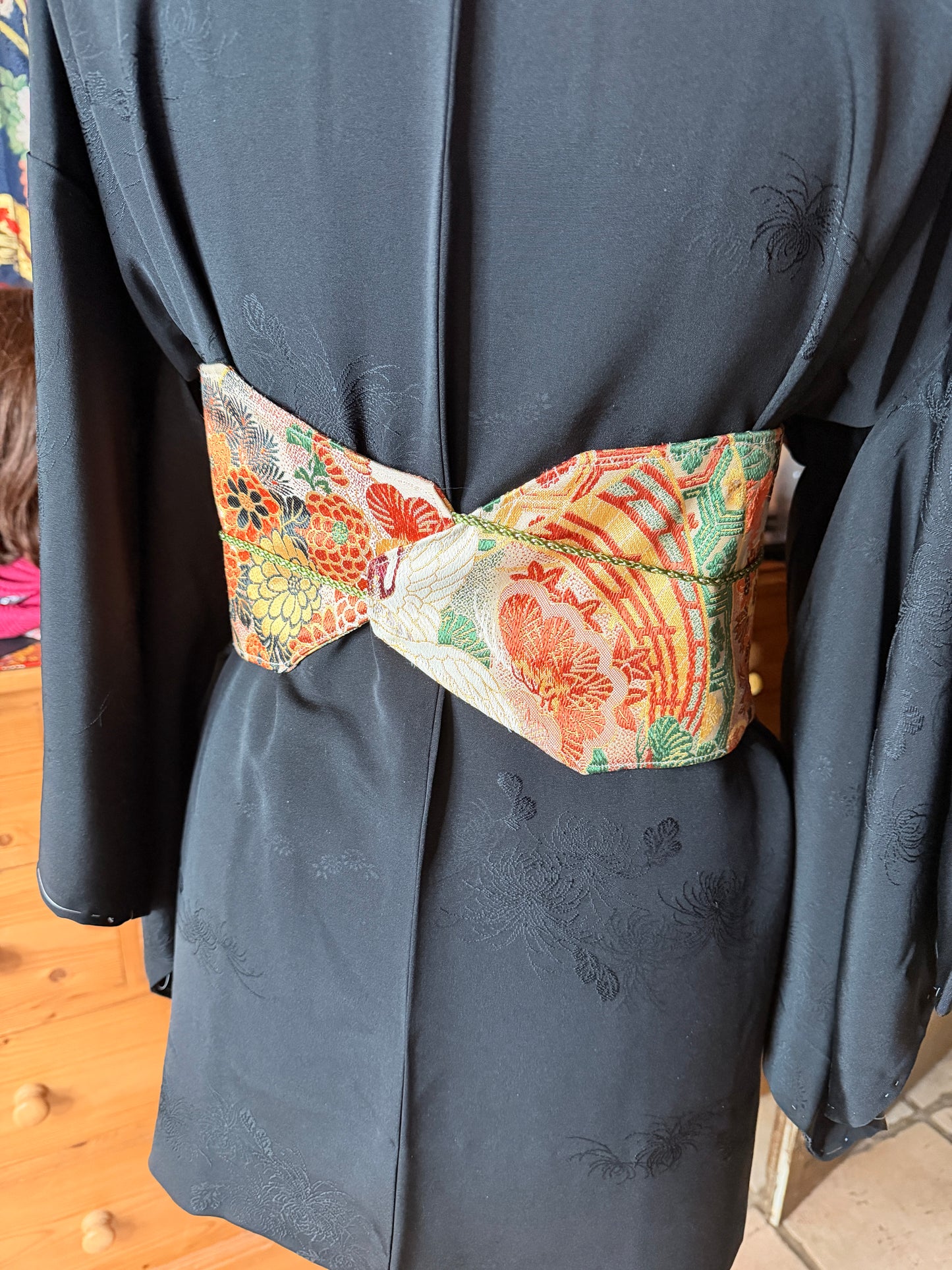 Ceinture Obi kimono japonais en soie recto verso