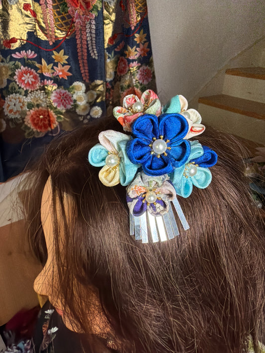Kanzashi Barette Tsumamisaiku japonaise kimono en soie