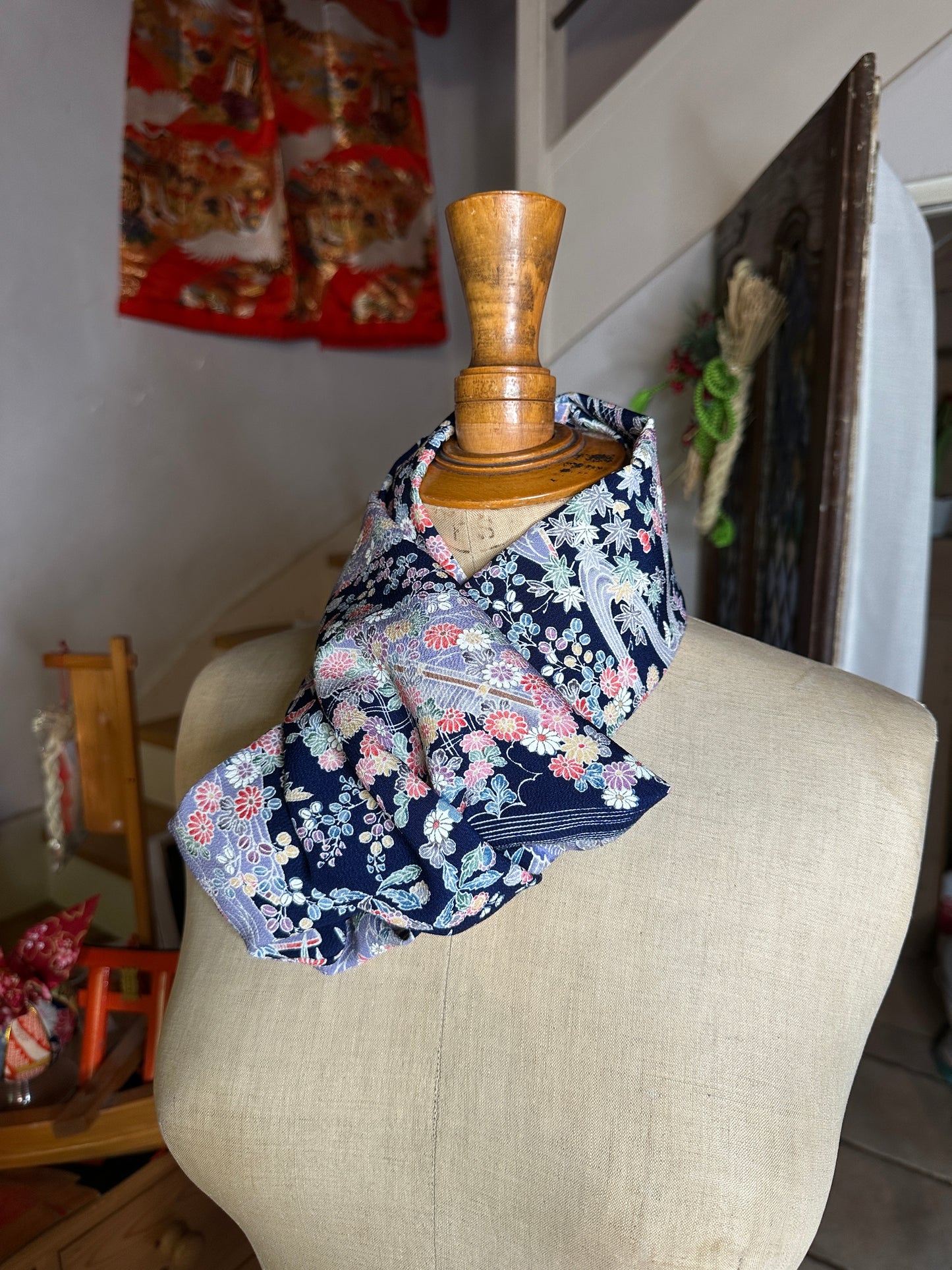 Tour de cou snood kimono japonais en soie Chirimen Neuf