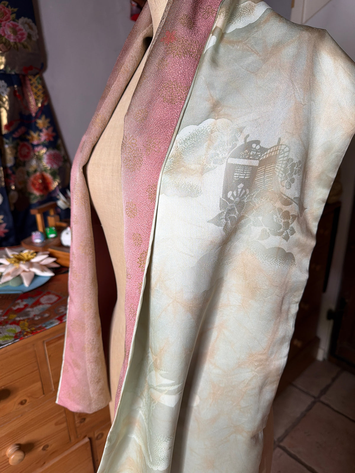 Foulard réversible kimono japonais jyuban et tango Chirimen