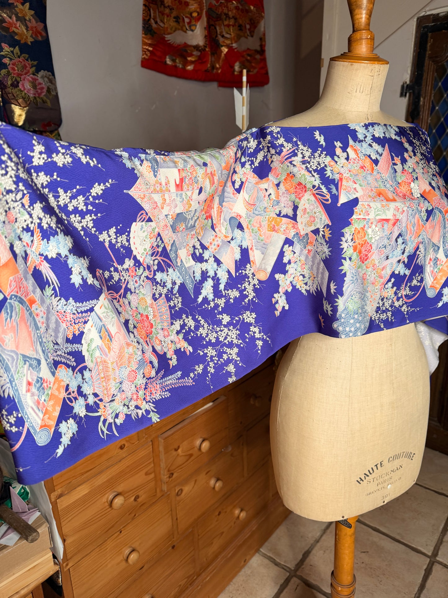 Top court tunique blouse manches longues kimono japonais en soie