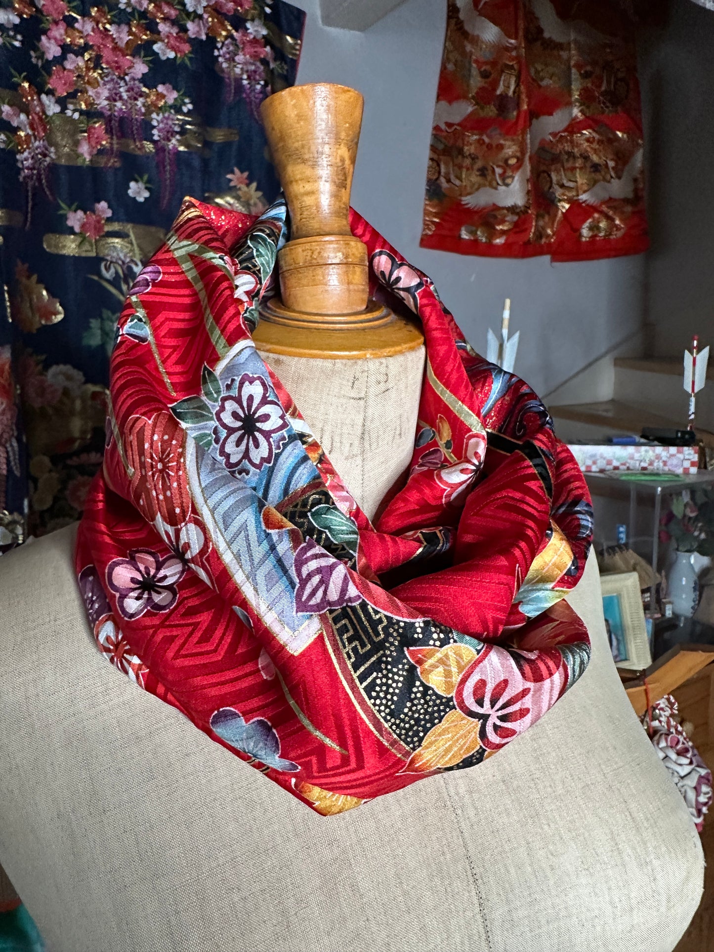 Snood tour de cou kimono en soie japonais Neuf