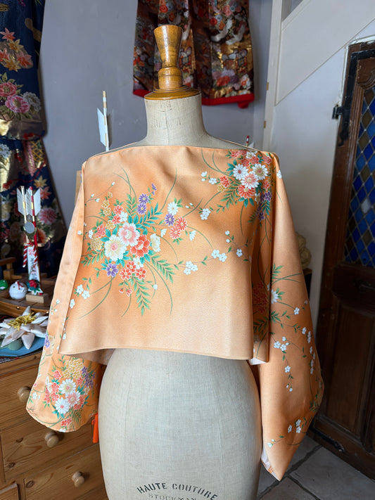 Top tunique courte manches longues kimono japonais en soie Neuf