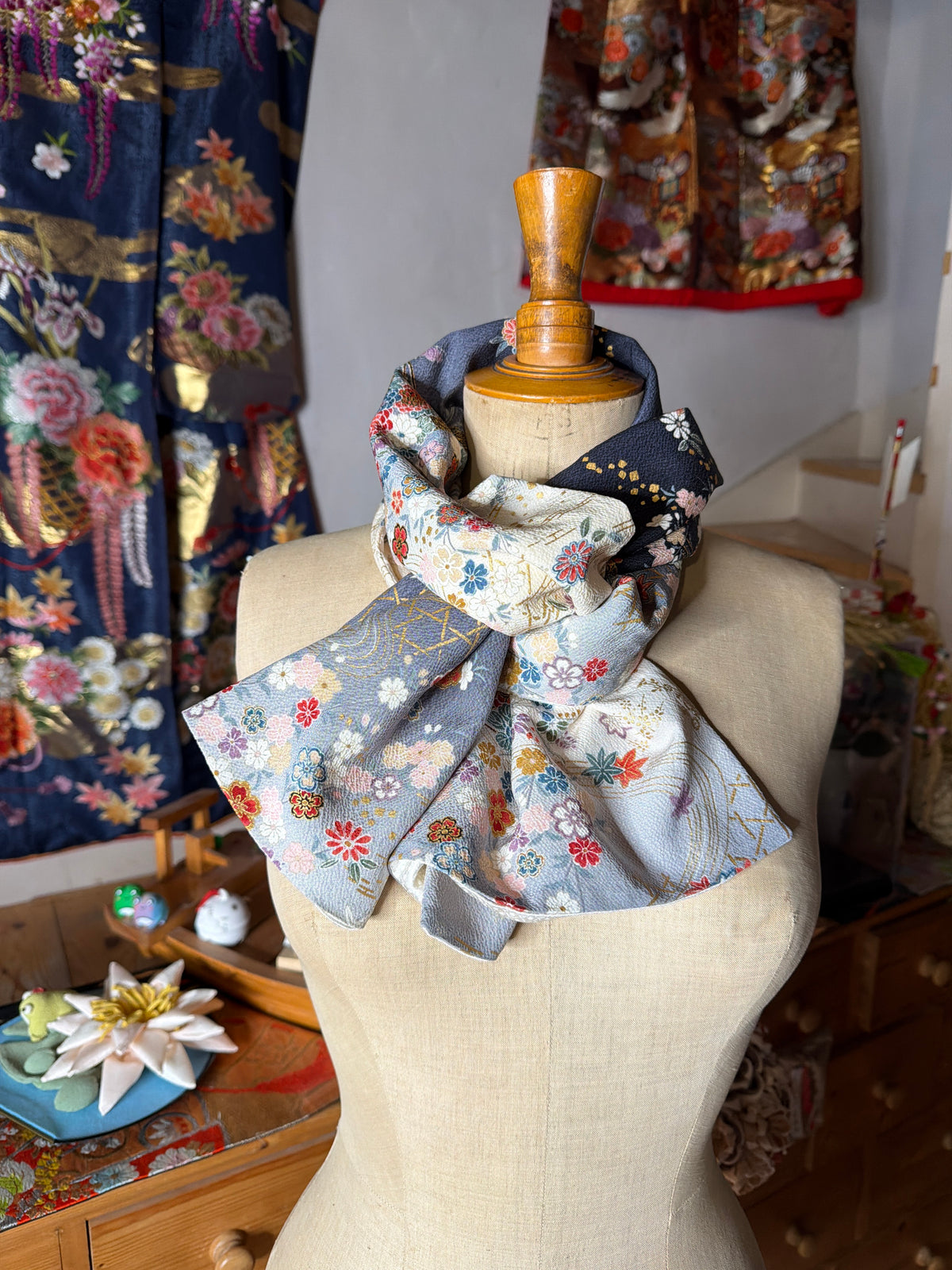 Foulard châle réversible en soie de kimono japonais