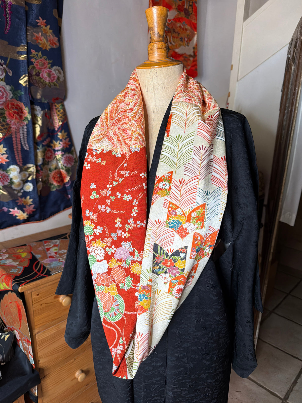 Snood tour de cou kimono japonais en soie