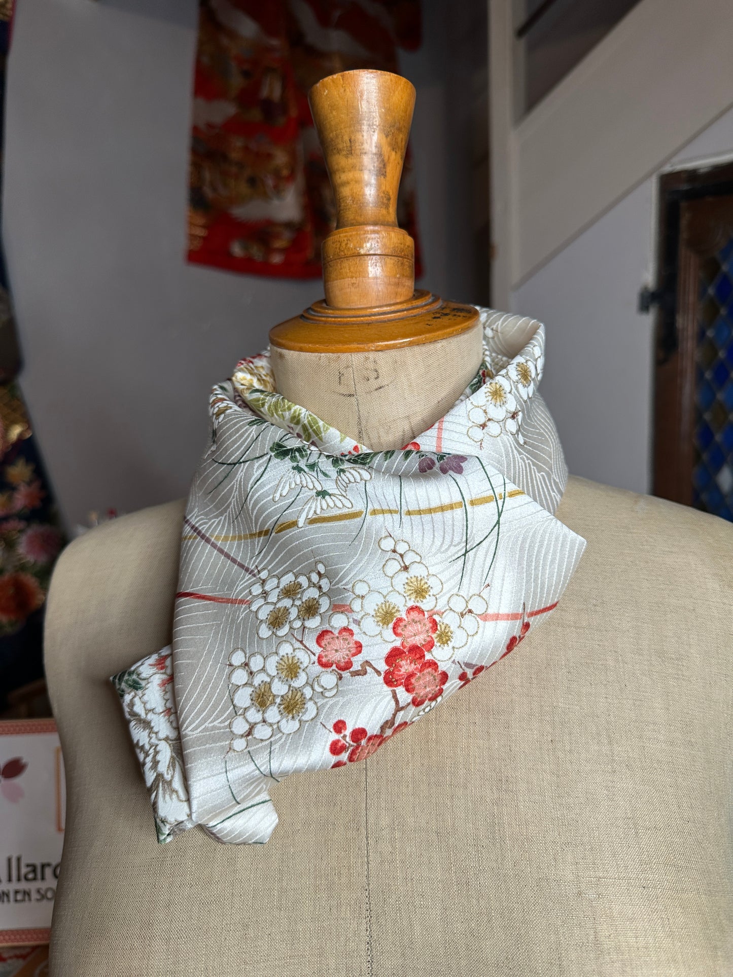 Snood tour de cou foulard kimono japonais en soie