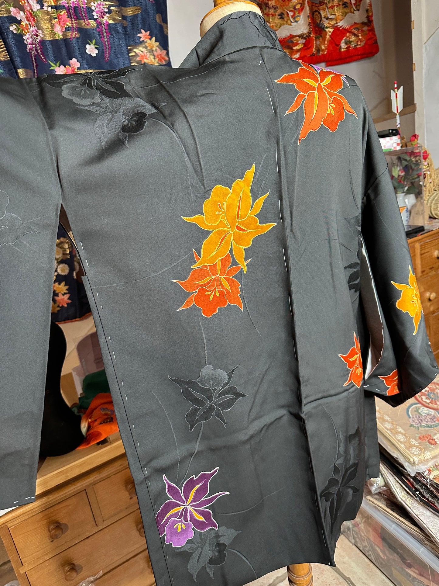 Naga Haori veste pour kimono japonais mi long en soie Neuf