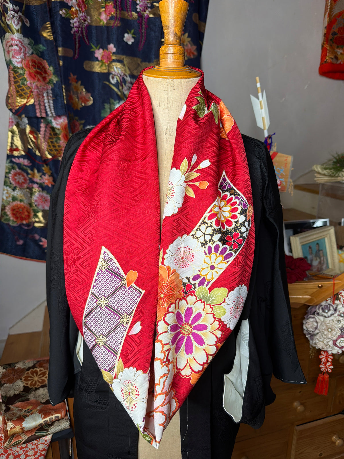 Tour de cou snood kimono japonais Furisode en soie