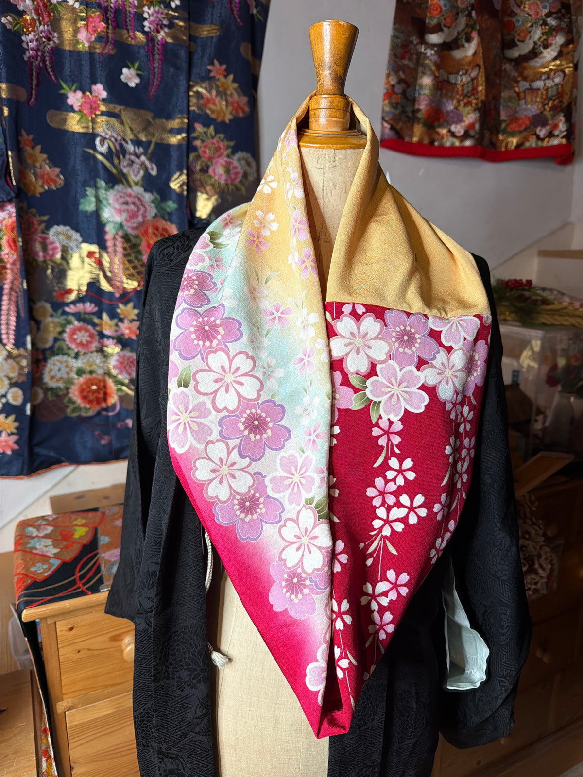 Tour de cou snood kimono japonais Furisode en soie