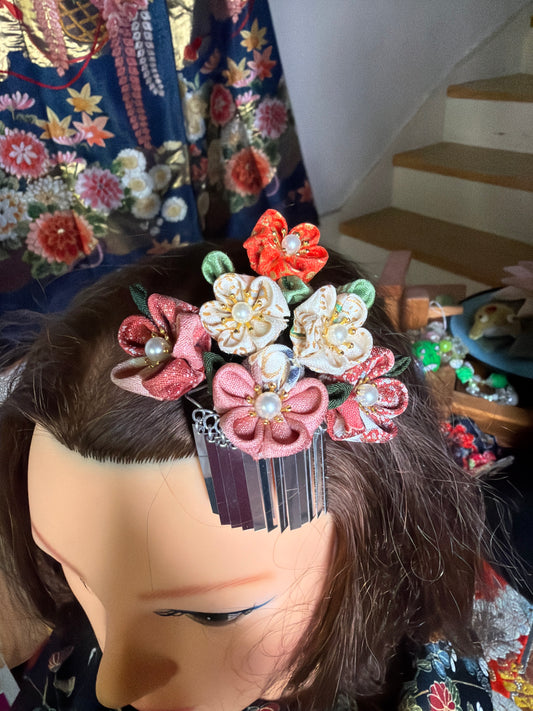 Kanzashi Barette kimono japonais Tsumamisaiku en soie taille moyen