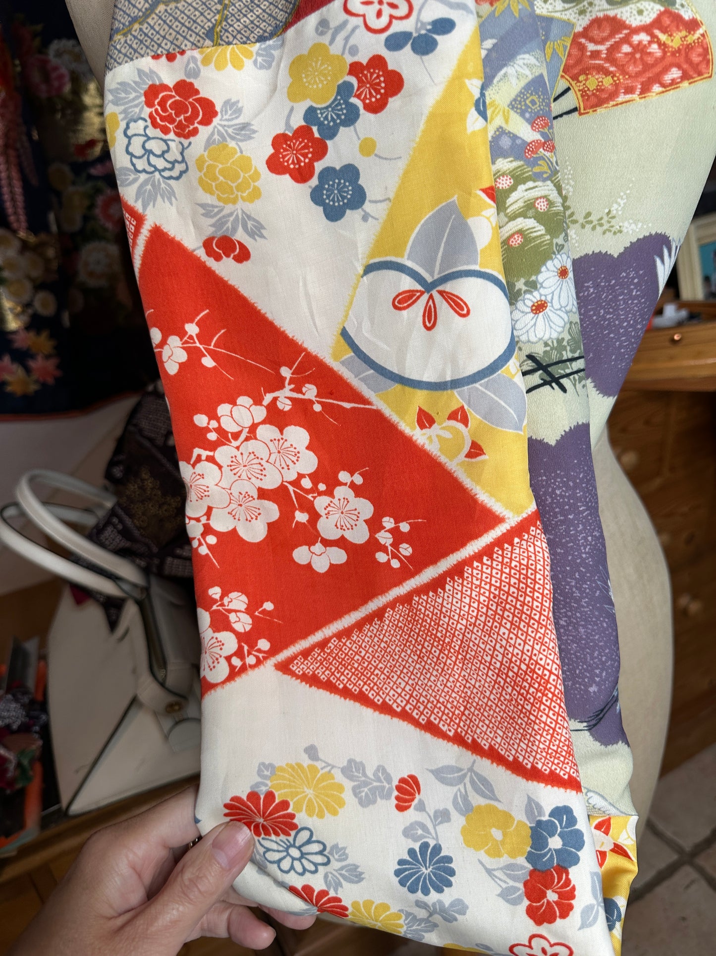 Snood tour de cou foulard kimono japonais antique en soie