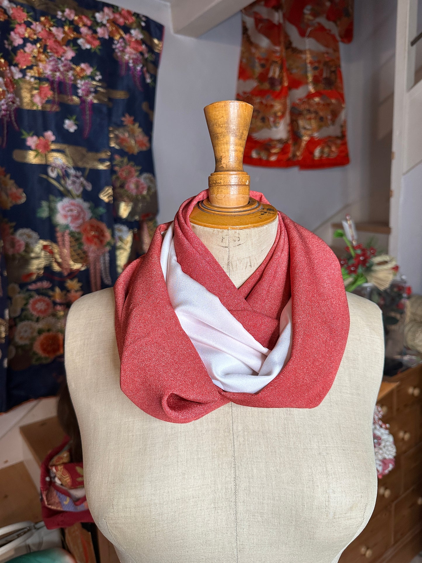 Snood tour de cou foulard kimono japonais en soie Neuf