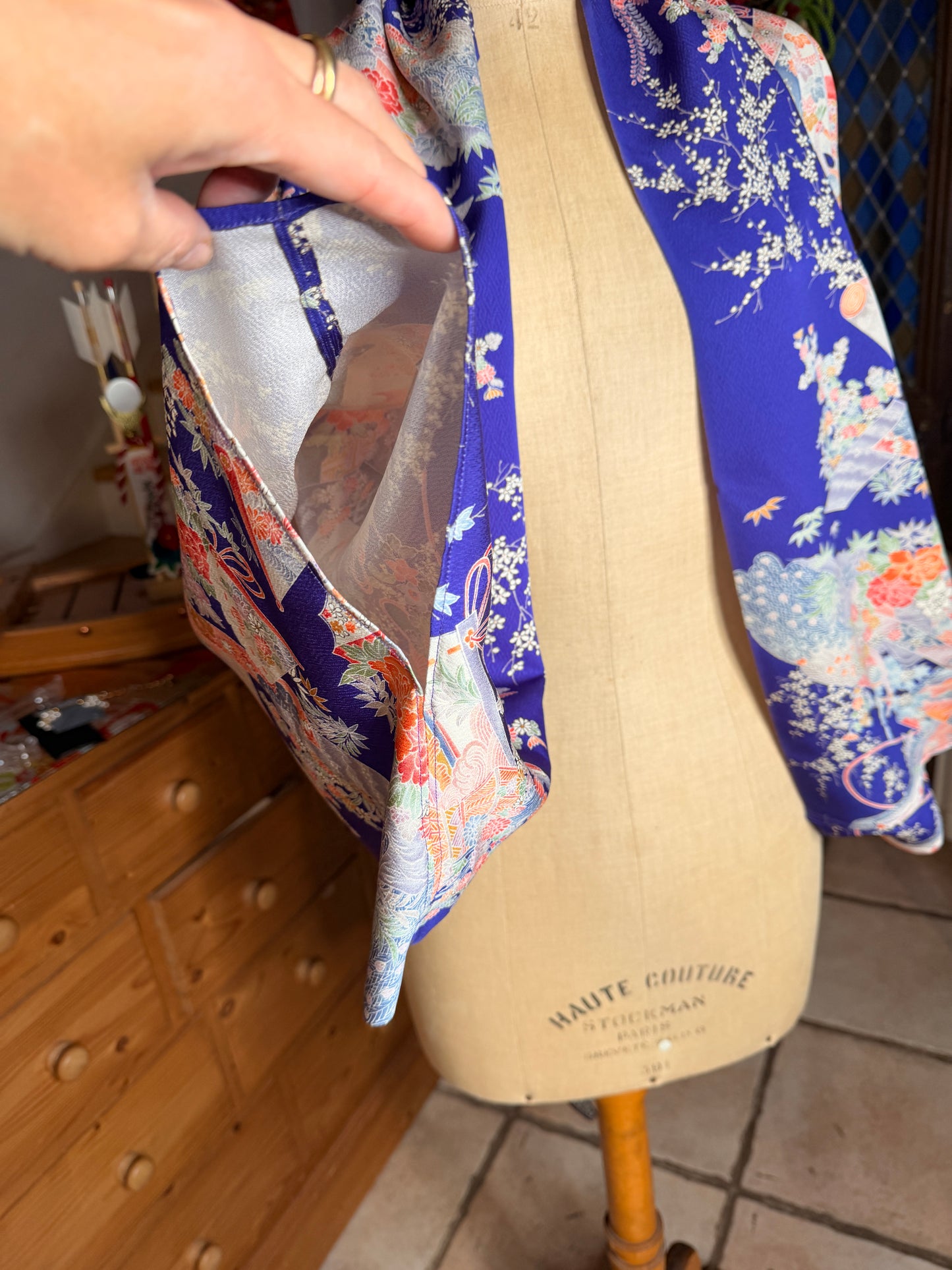 Top court tunique blouse manches longues kimono japonais en soie