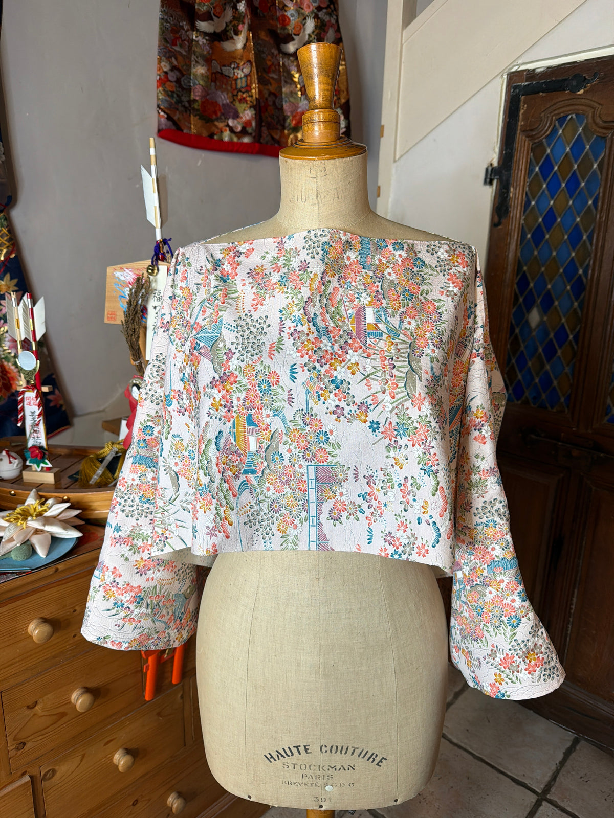 Top tunique 3 en1 tissu kimono japonais en soie Tsumugi