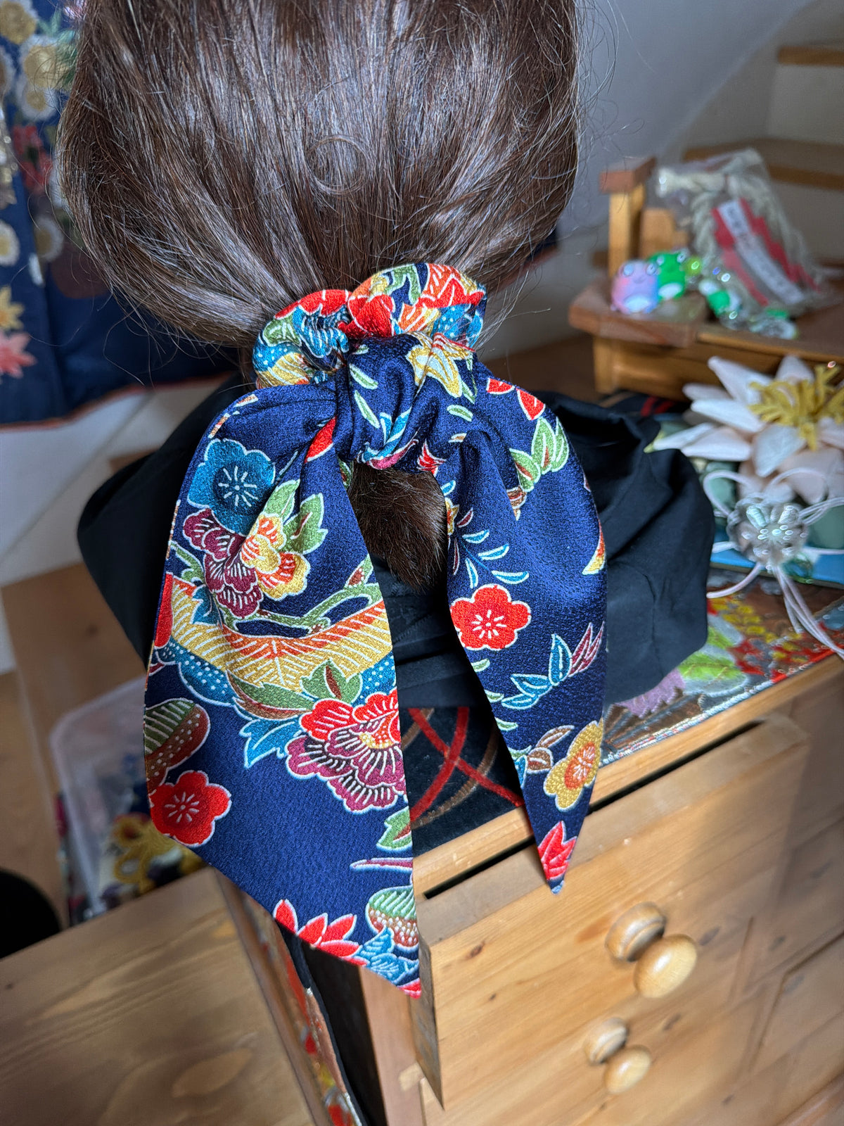Chouchou ruban kimono japonais en soie Bingatazome Okinawa