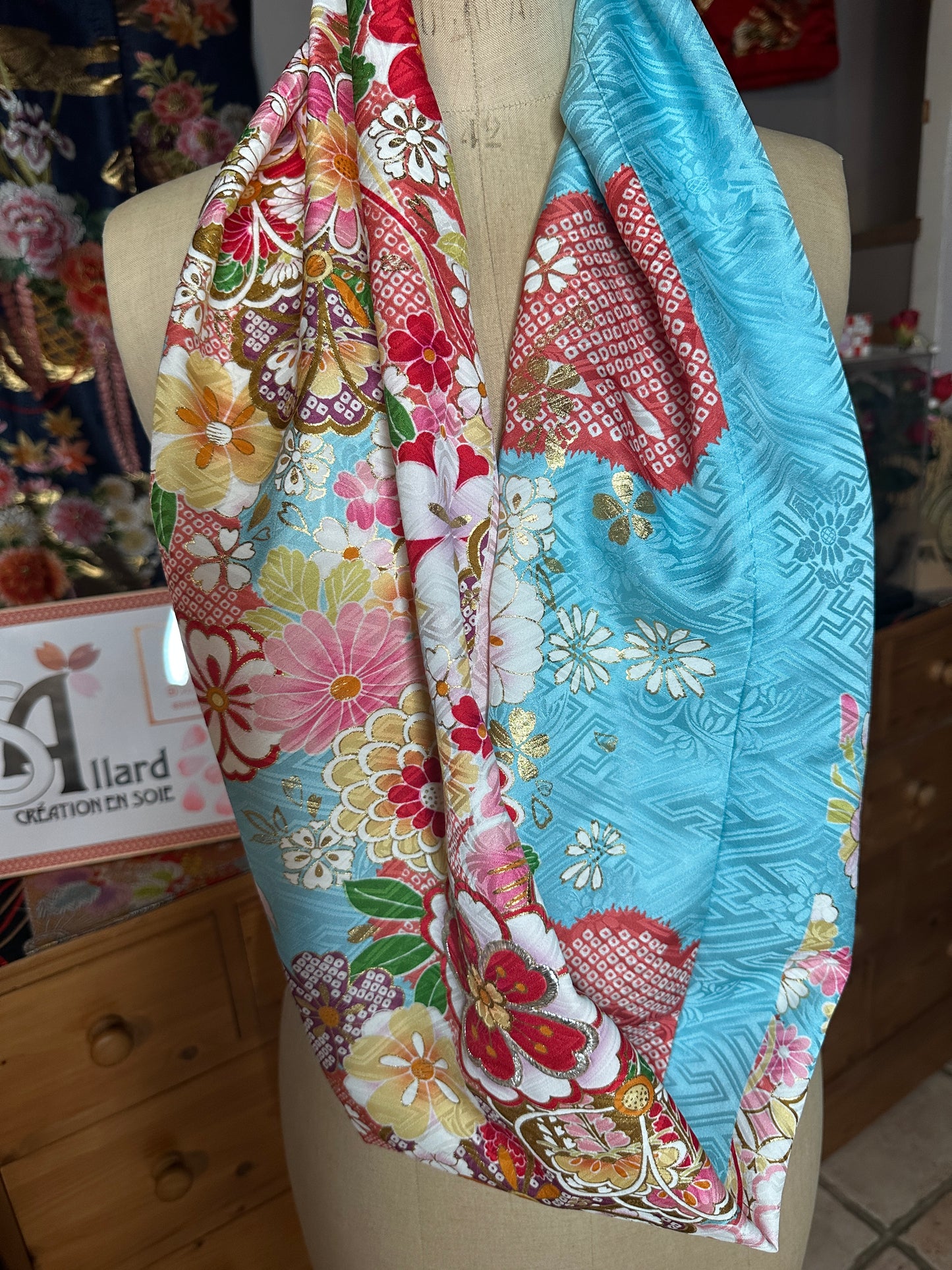 Tour de cou foulard furisode kimono japonais en soie