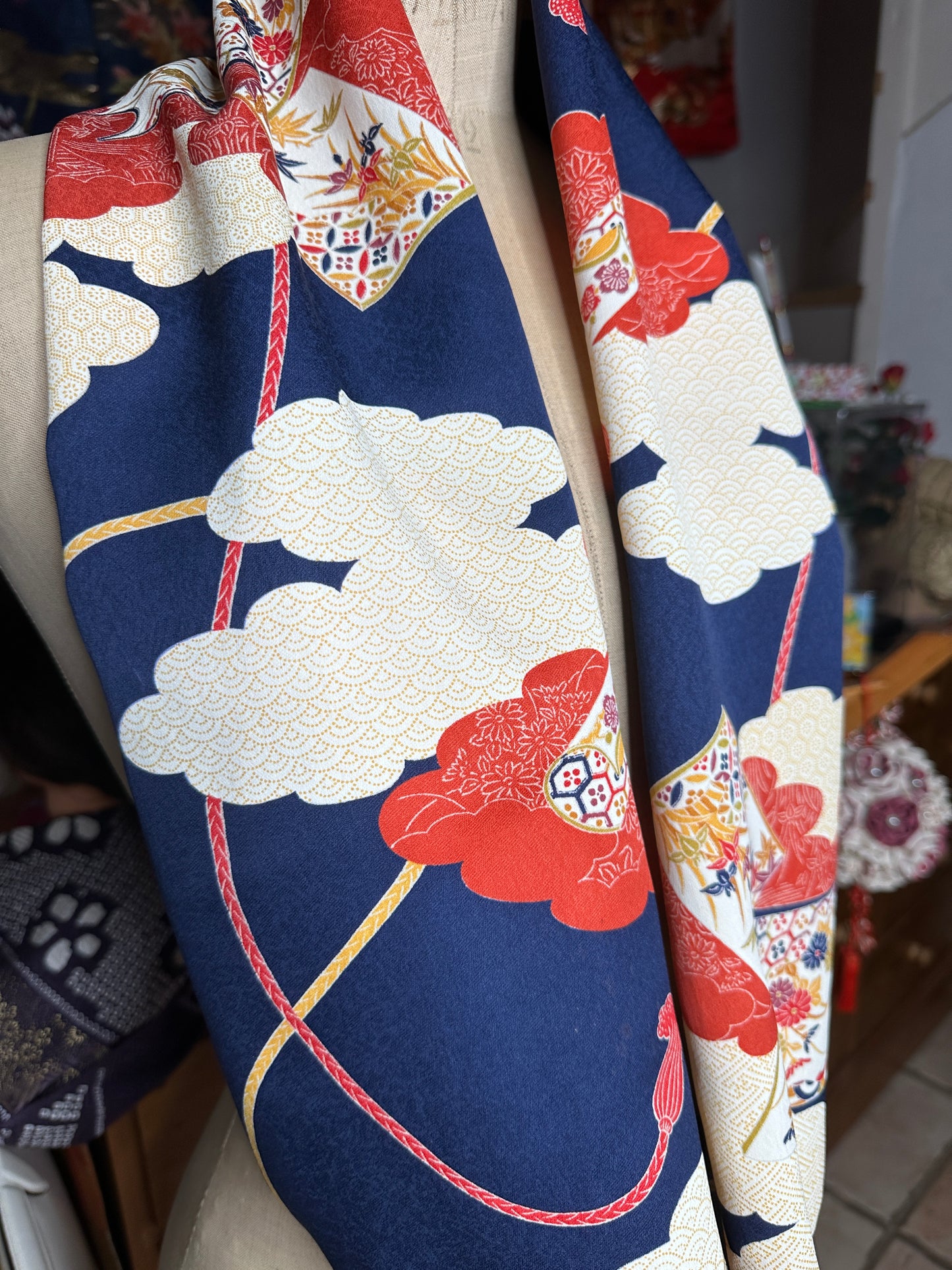 Snood tour de cou foulard kimono japonais en soie Neuf