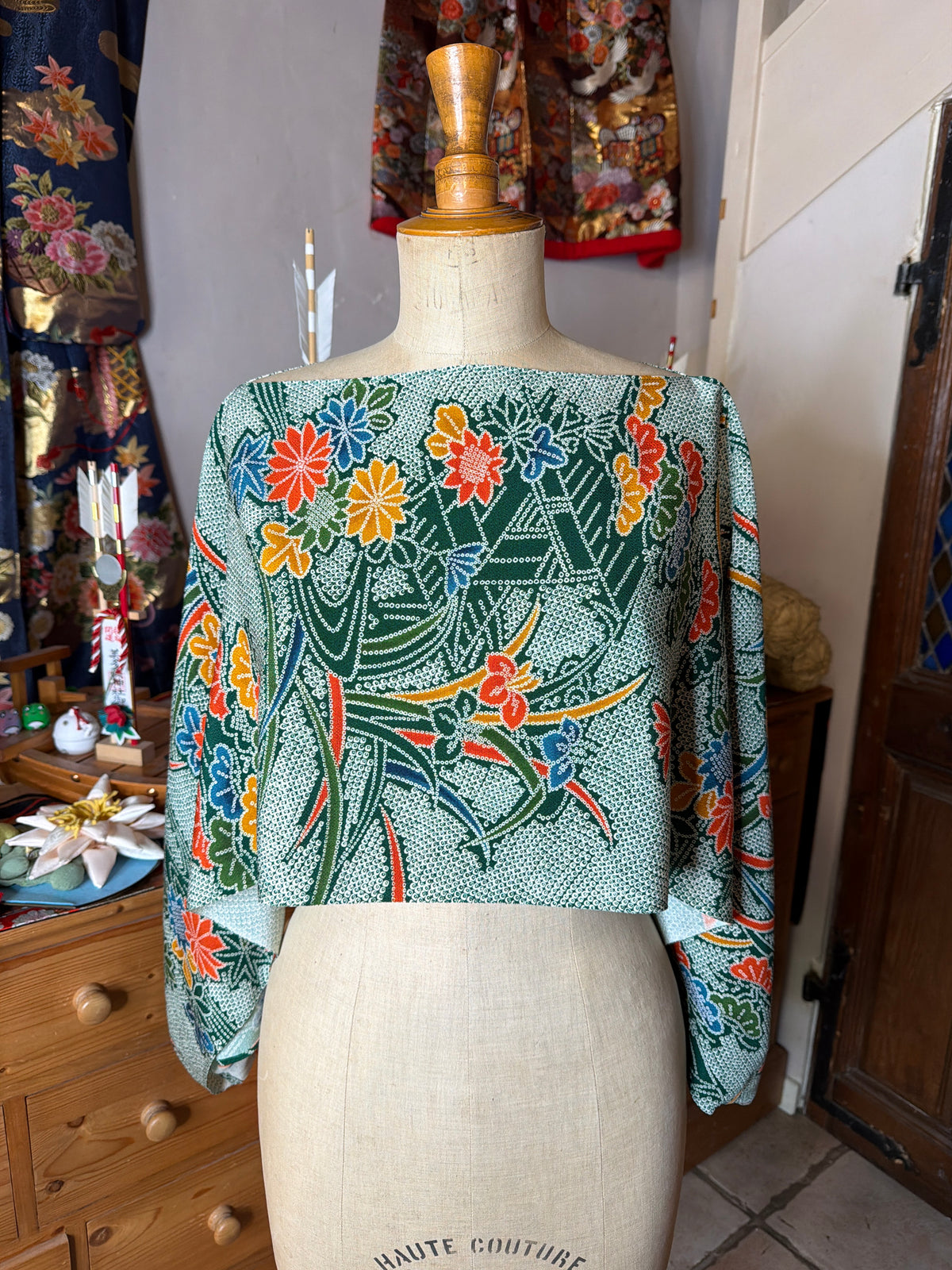 Top tunique 3 en 1 kimono japonais en soie Hamachirimen