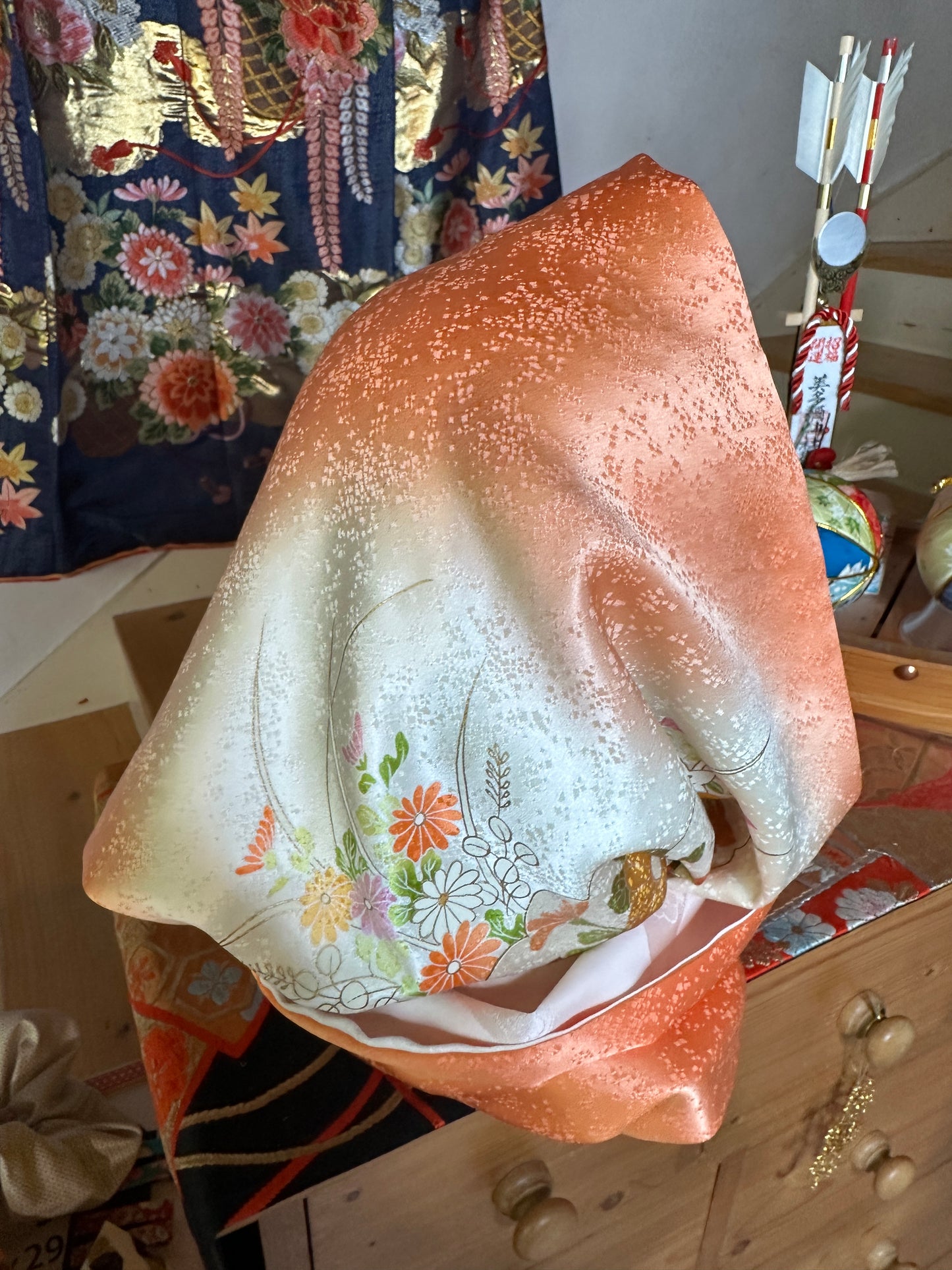 Tour de cou double face et largeur de la kimono en soie