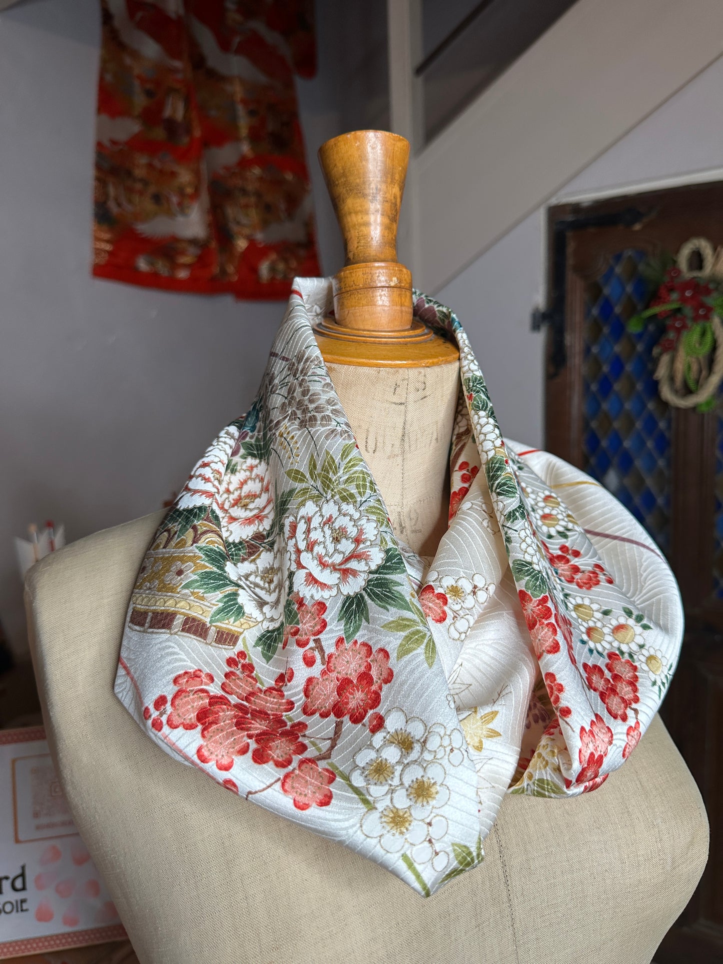 Snood tour de cou foulard kimono japonais en soie