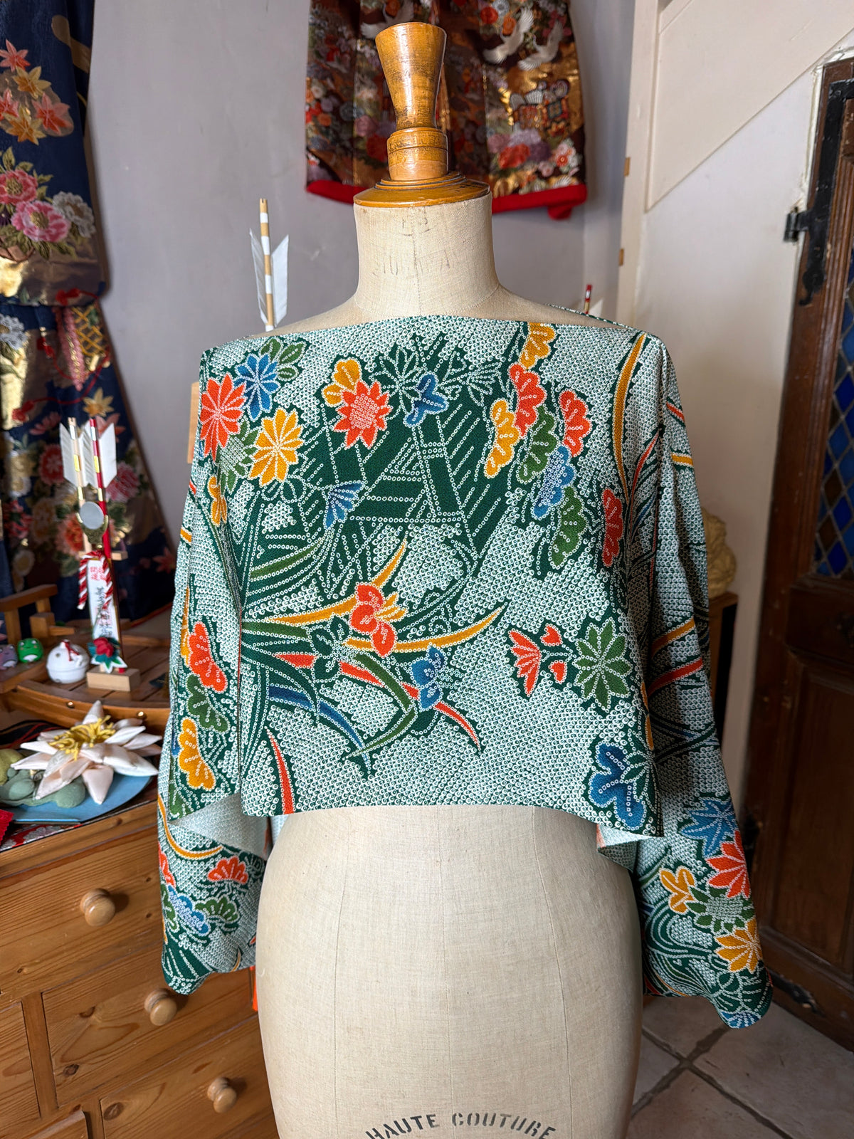 Top tunique 3 en 1 kimono japonais en soie Hamachirimen