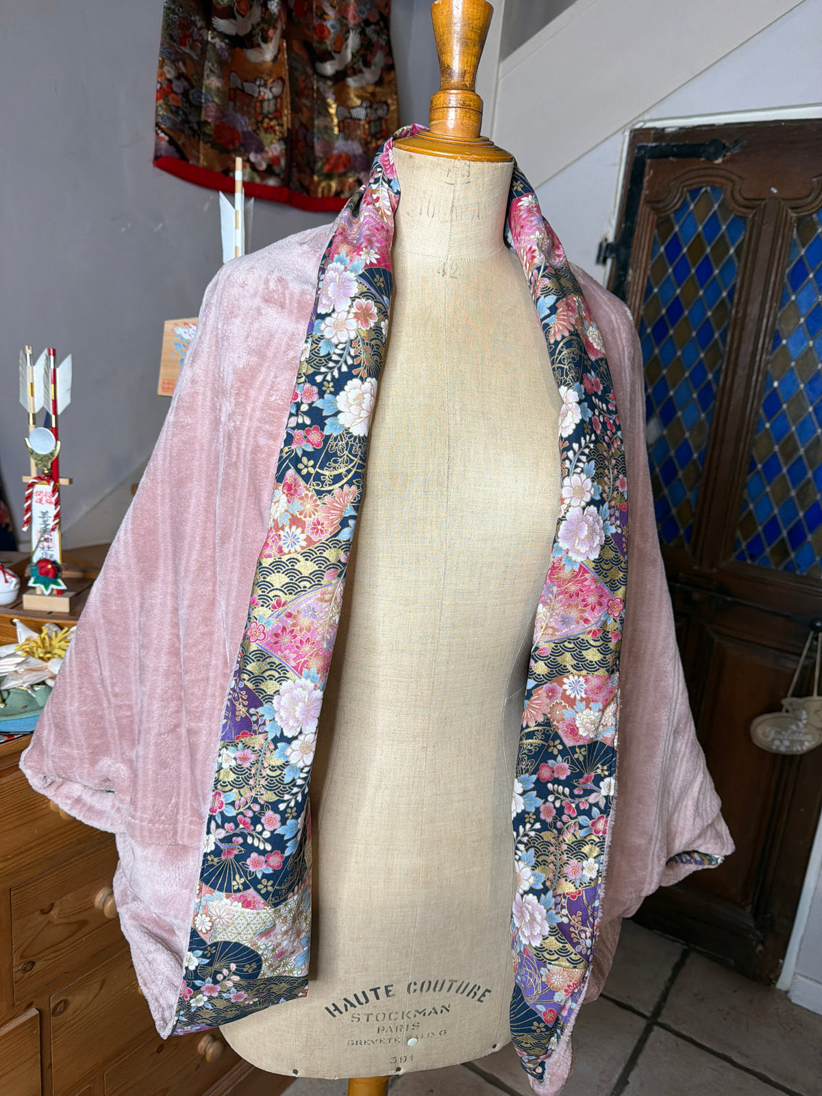 Momonga veste réversible tissu japonais et micropolaire doux